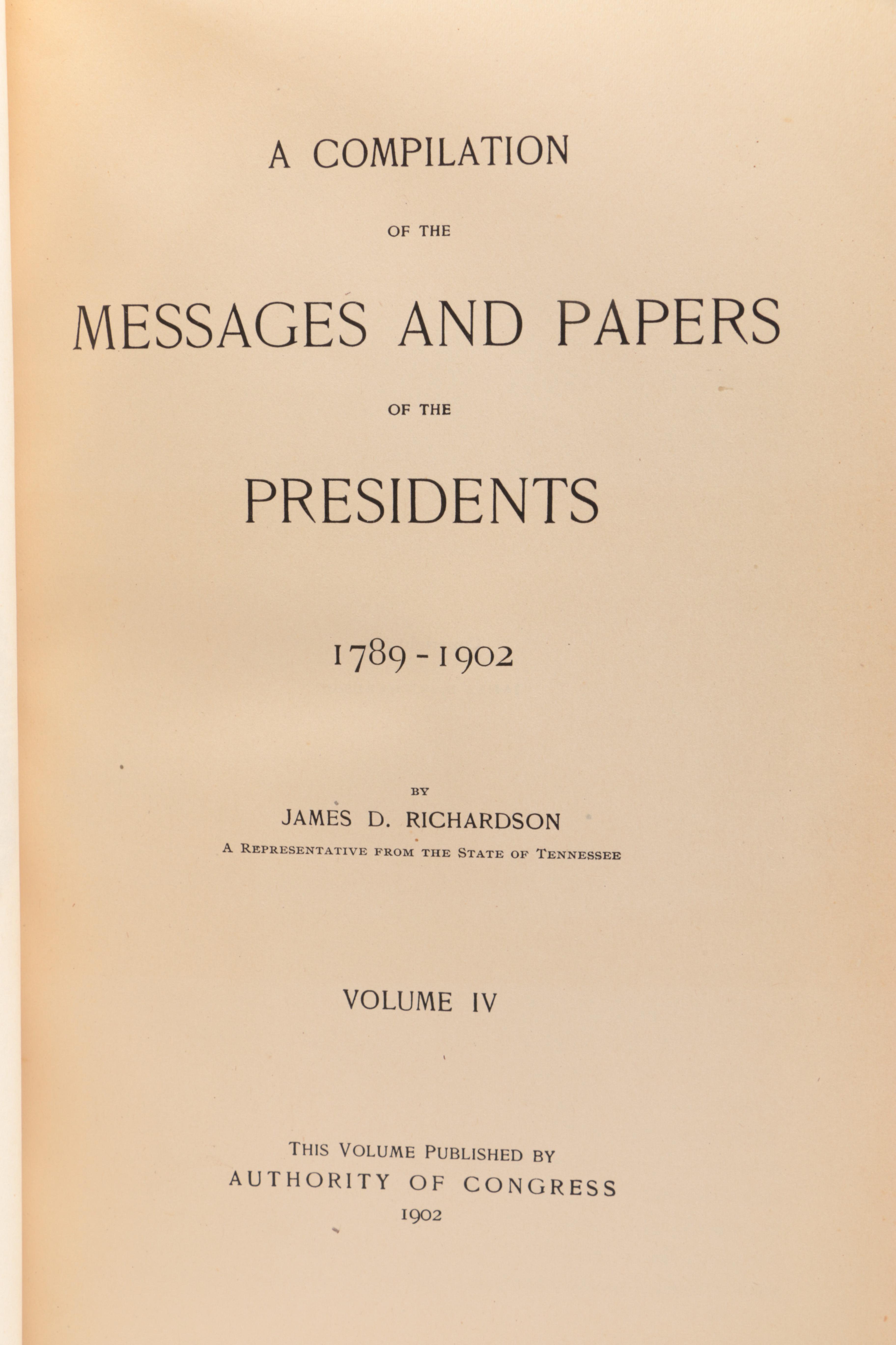 1902 Five -Volume "Messages and Papers of the Presidents" by James D. Richardson