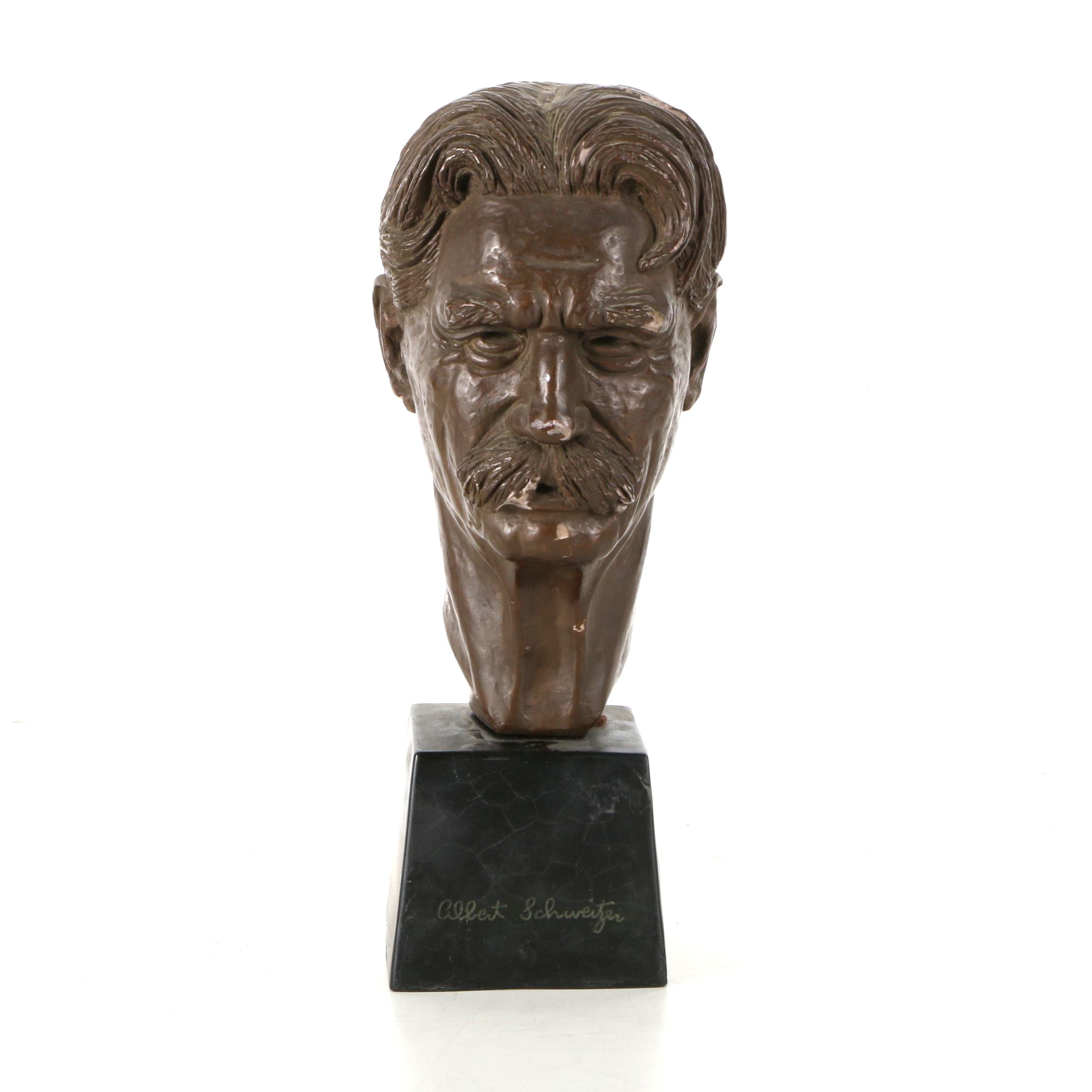 Leo Cherne Reproduction Plaster Cast with Bronze Finish Bust of Albert Schweitzer