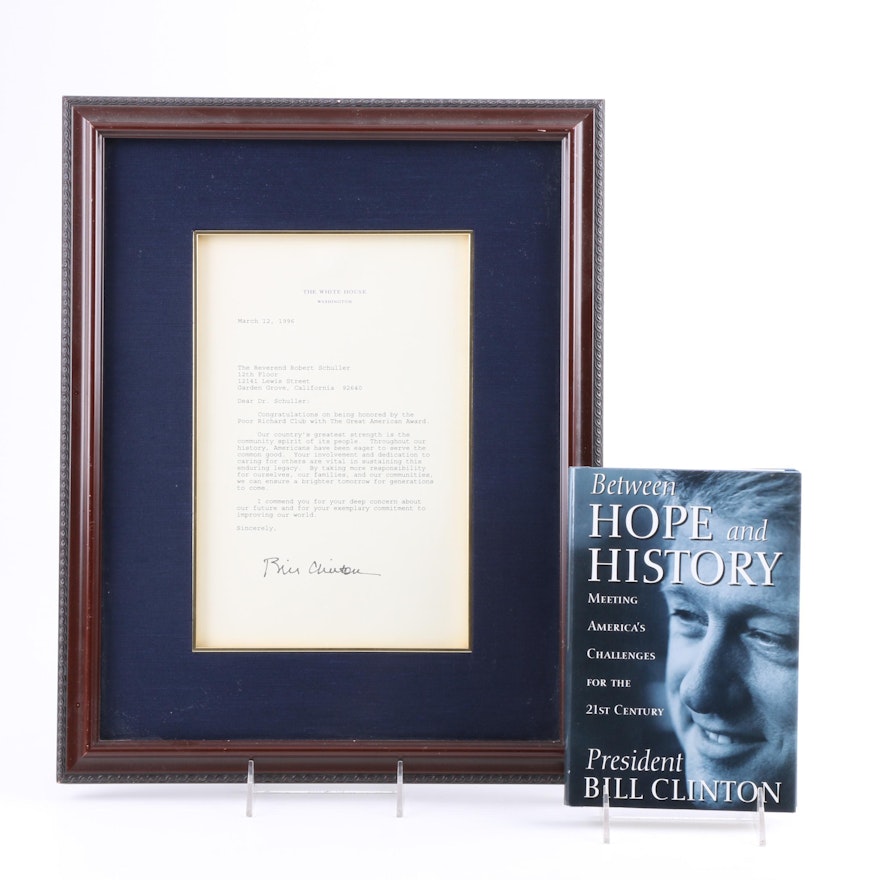 Signed Letter and "Between Hope and History" by Bill Clinton