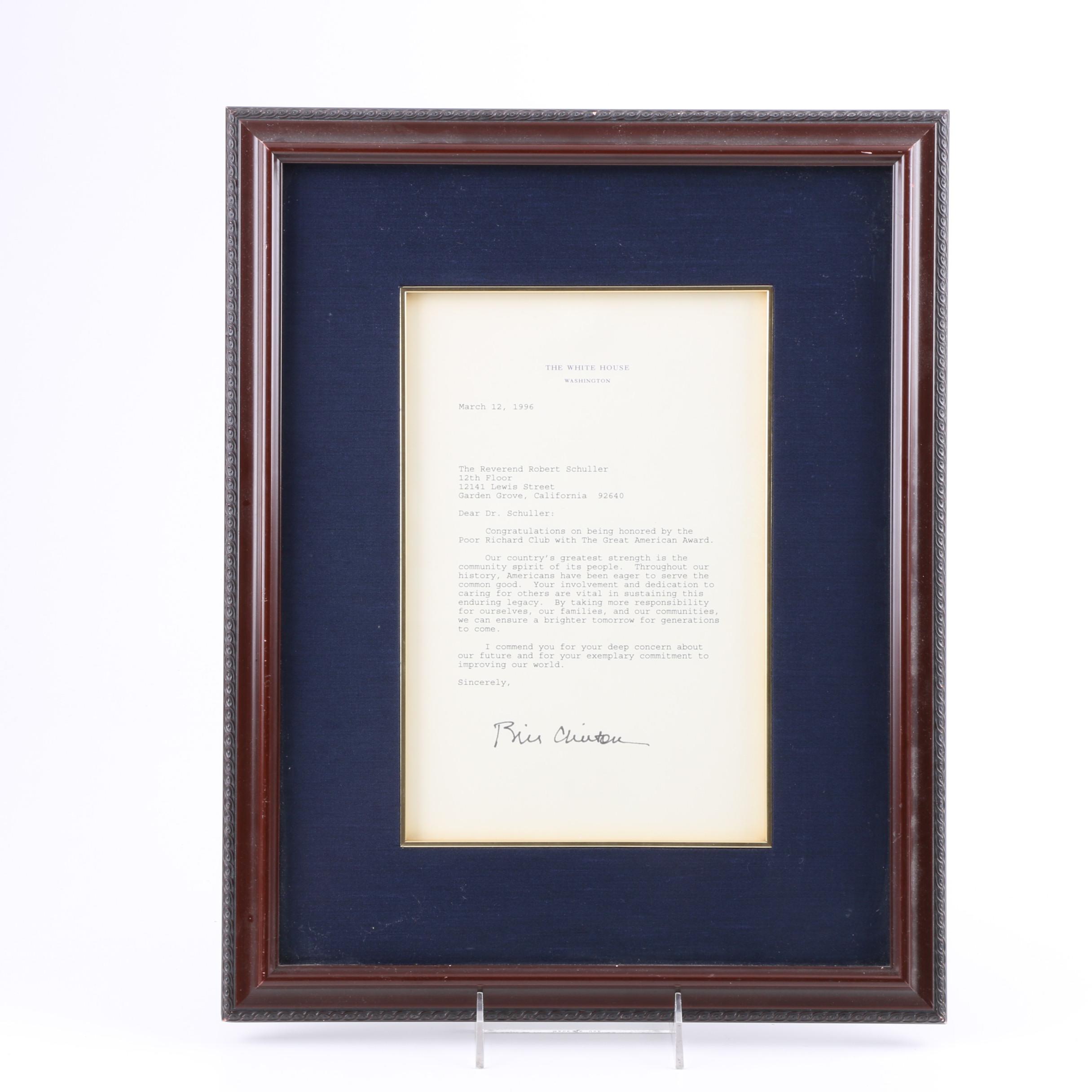 Signed Letter and "Between Hope and History" by Bill Clinton