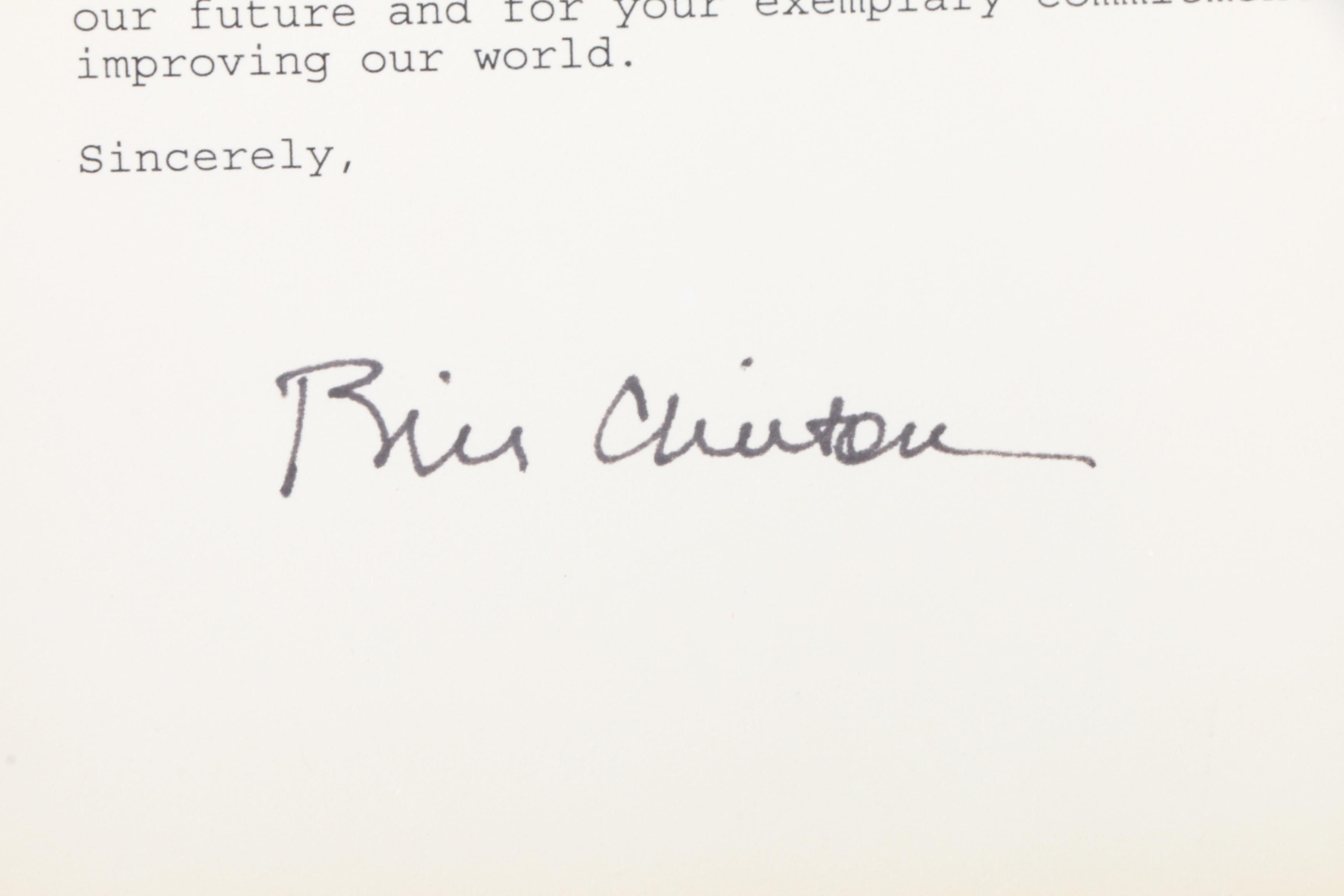 Signed Letter and "Between Hope and History" by Bill Clinton