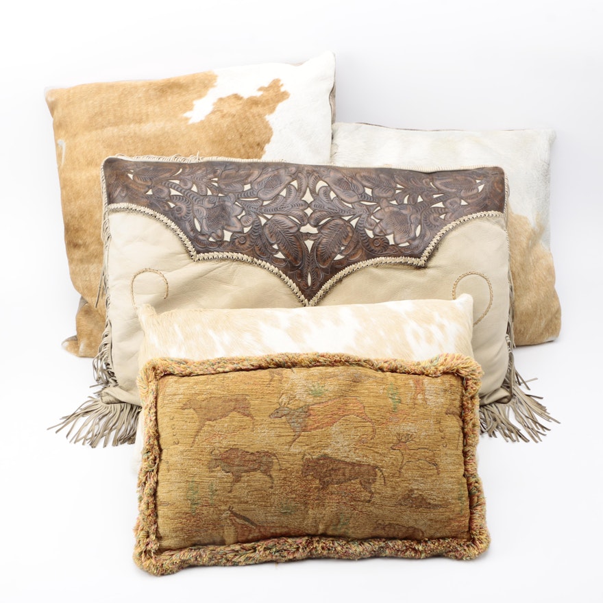 Assortment of Western-Themed and Leather Pillows