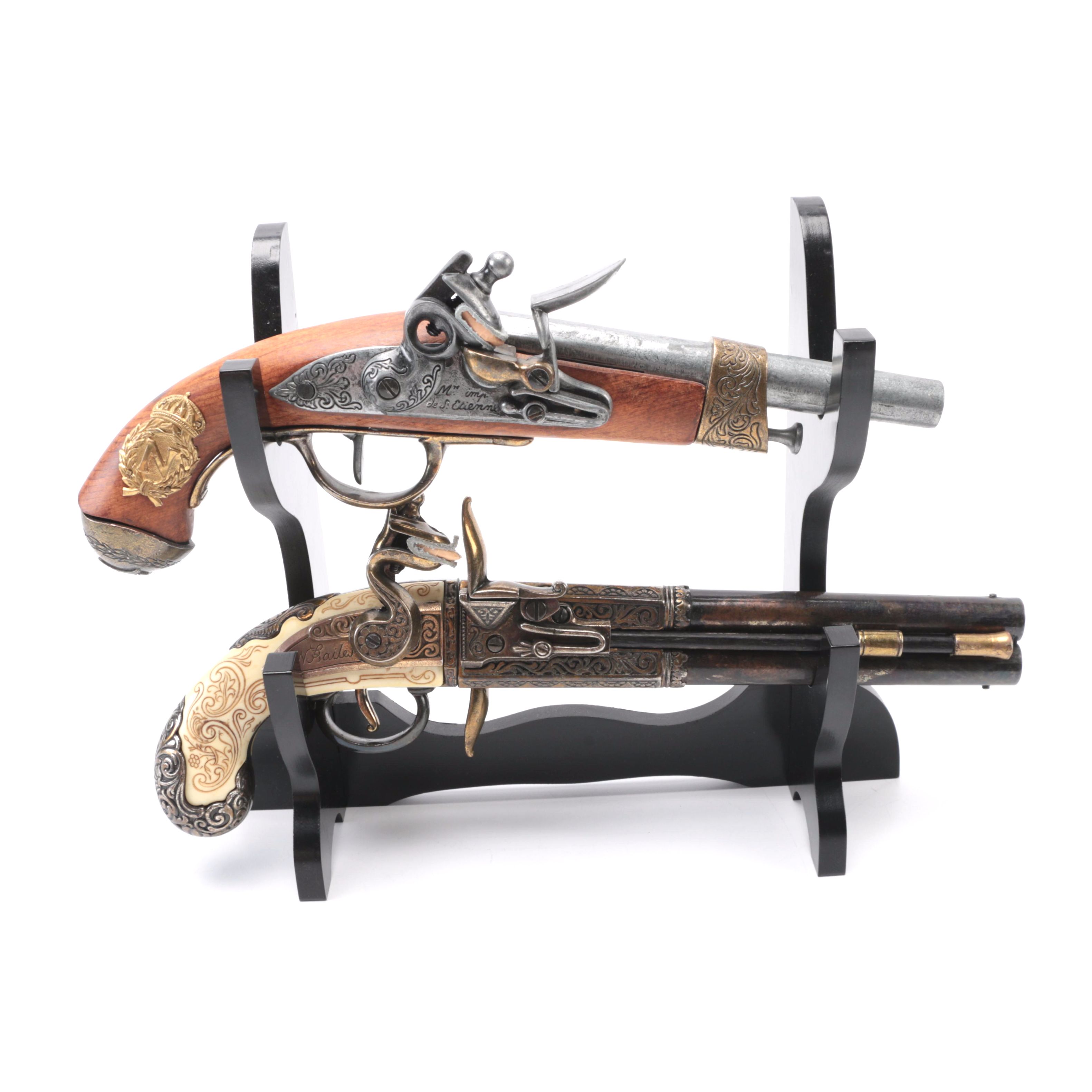 Replica Flintlock Pistols with Stand