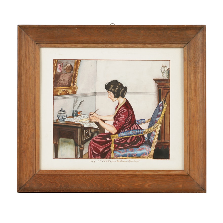 After Harold Knight Watercolor Painting on Paper "The Letter"