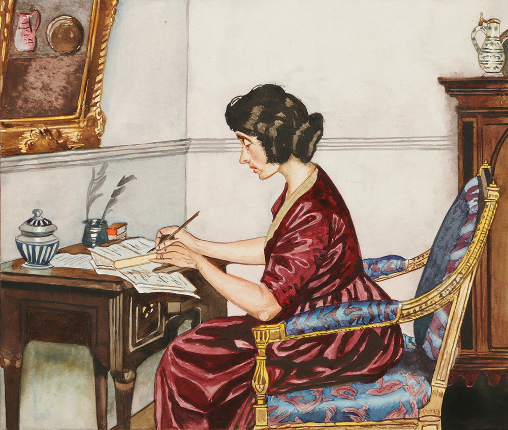 After Harold Knight Watercolor Painting on Paper "The Letter"