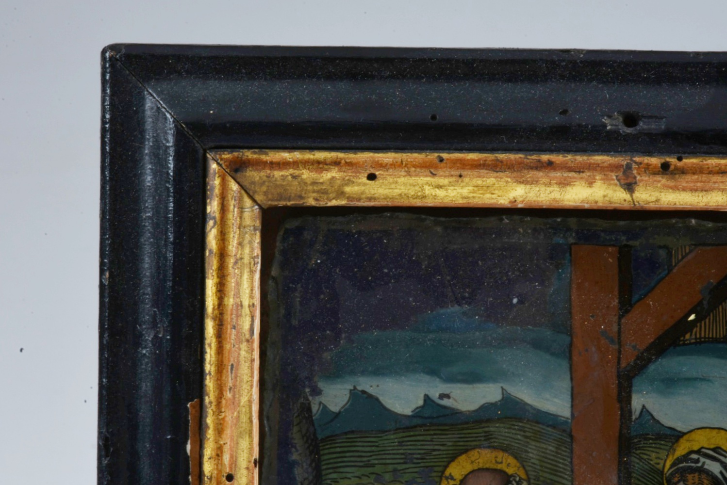 19th-Century Reverse Painted Glass Nativity Scene