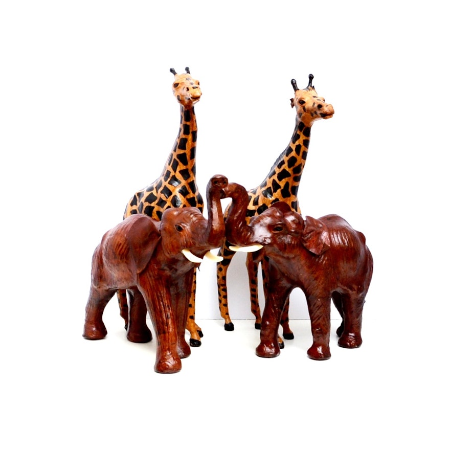 Leather Wrapped Giraffes and Elephants