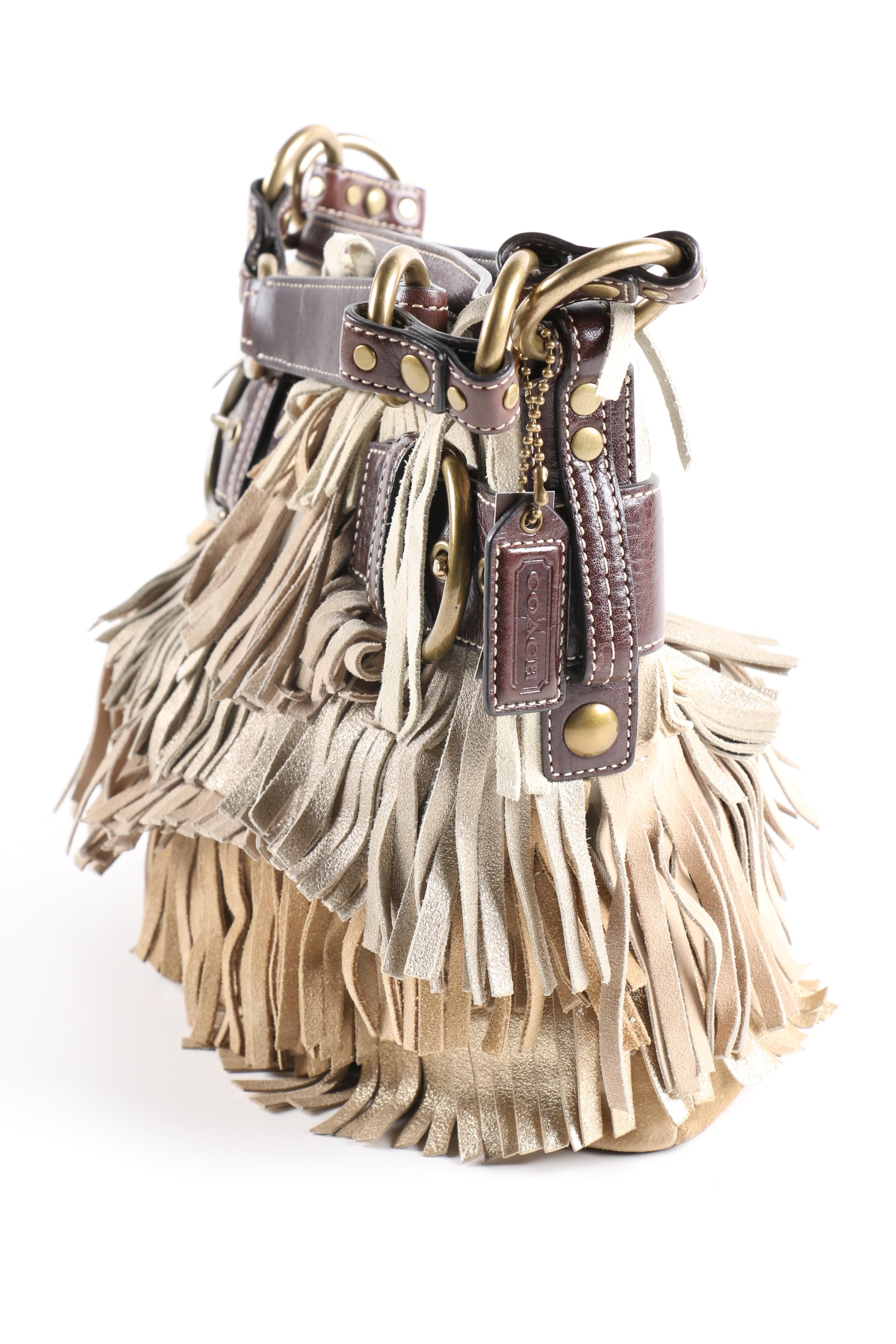 Coach Suede Fringe Tote Handbag