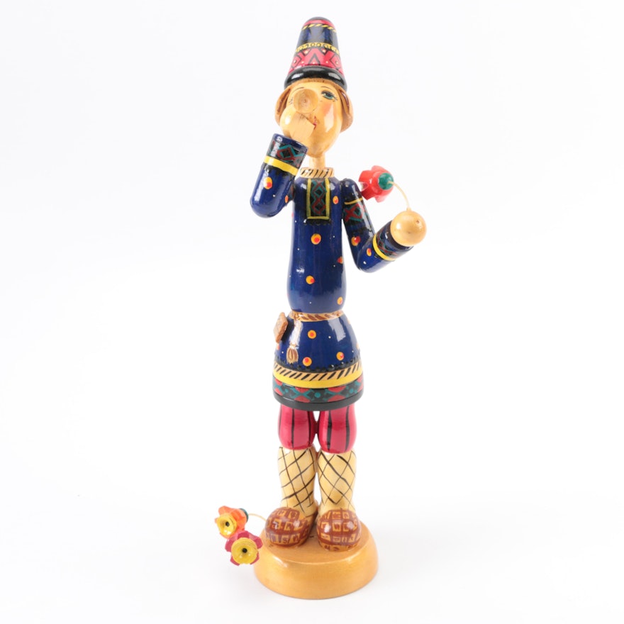 Russian Wooden Trumpeter Figurine