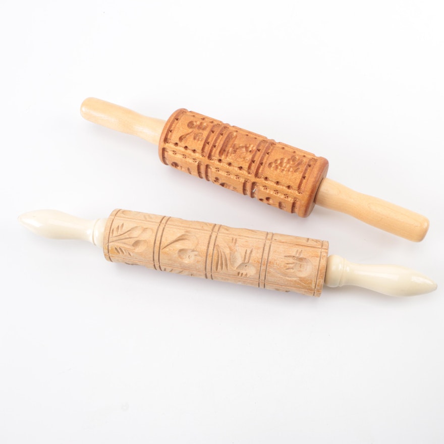 Vintage Cookie Rolling Pins with Decorative Patterns