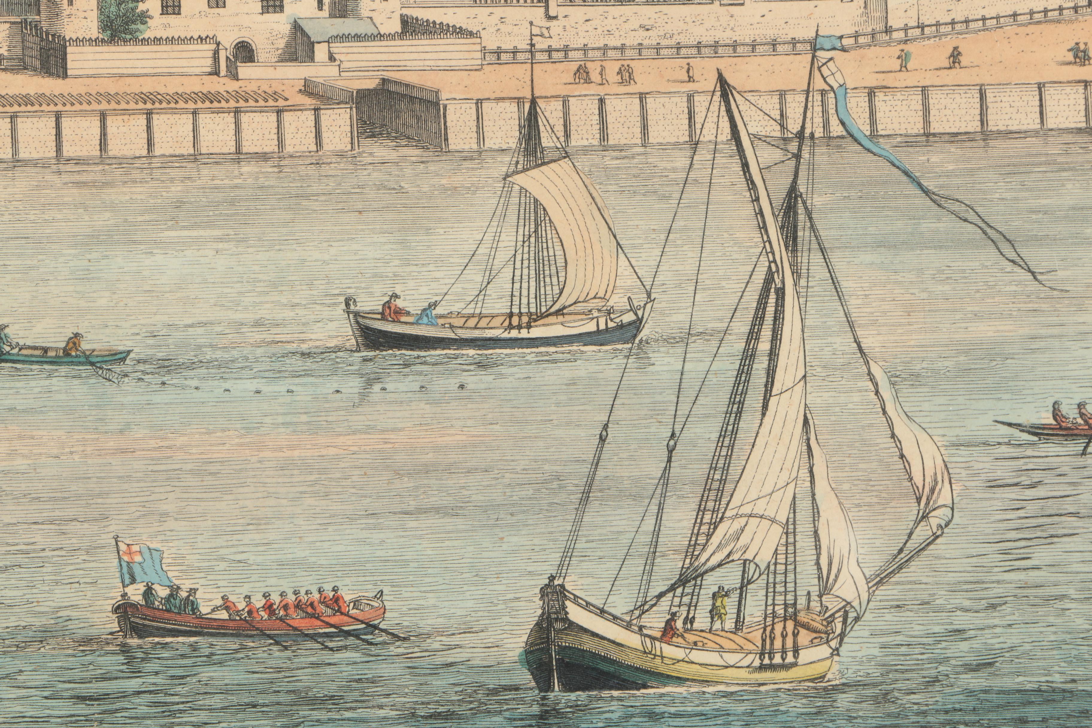 Jan Kip Antique Hand Colored Engraving After Leonard Knijff's "The Tower of London" From "Britannia Illustrata"