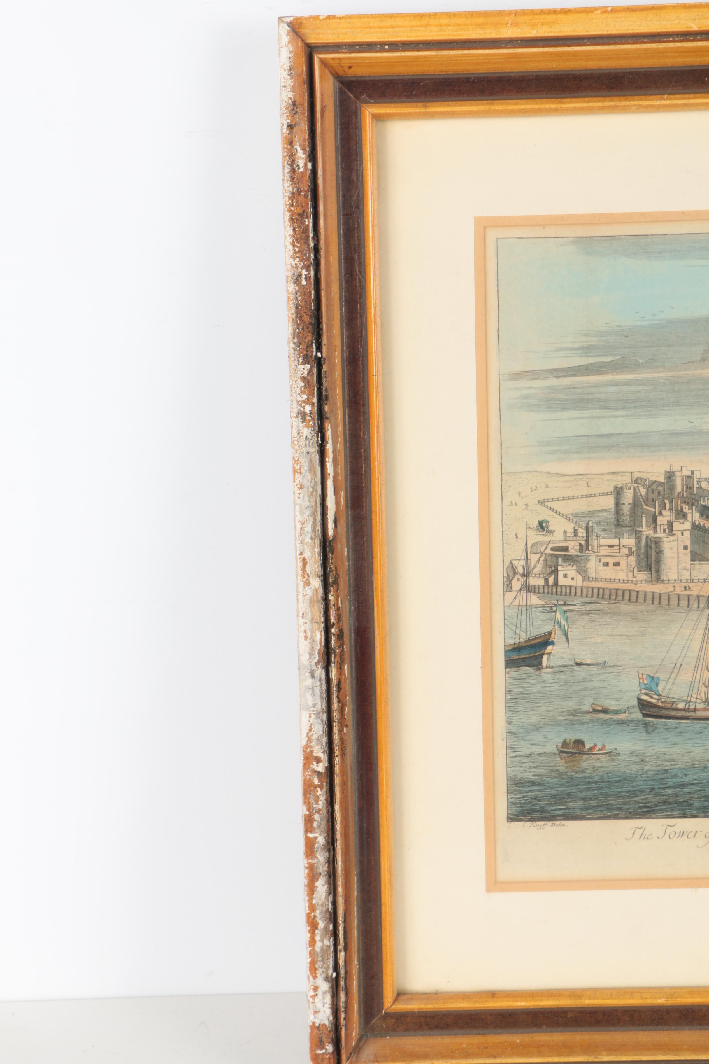 Jan Kip Antique Hand Colored Engraving After Leonard Knijff's "The Tower of London" From "Britannia Illustrata"