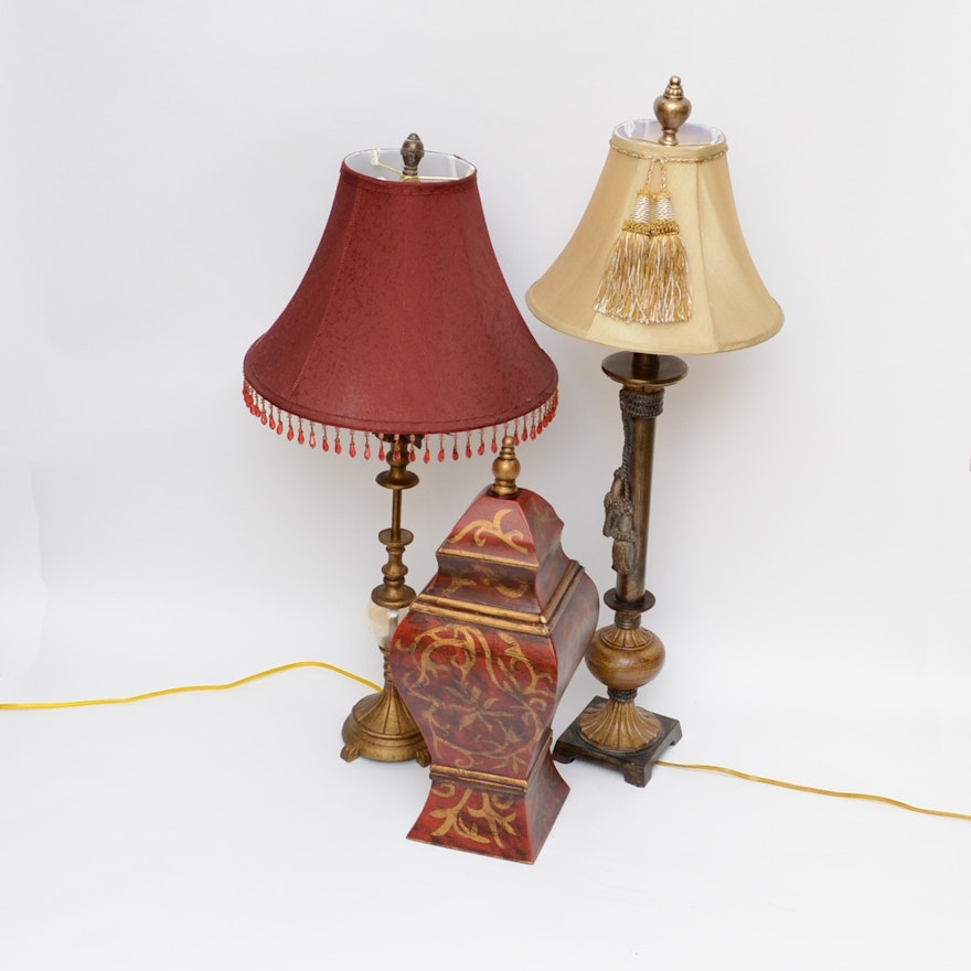 Table Lamps and Covered Vases