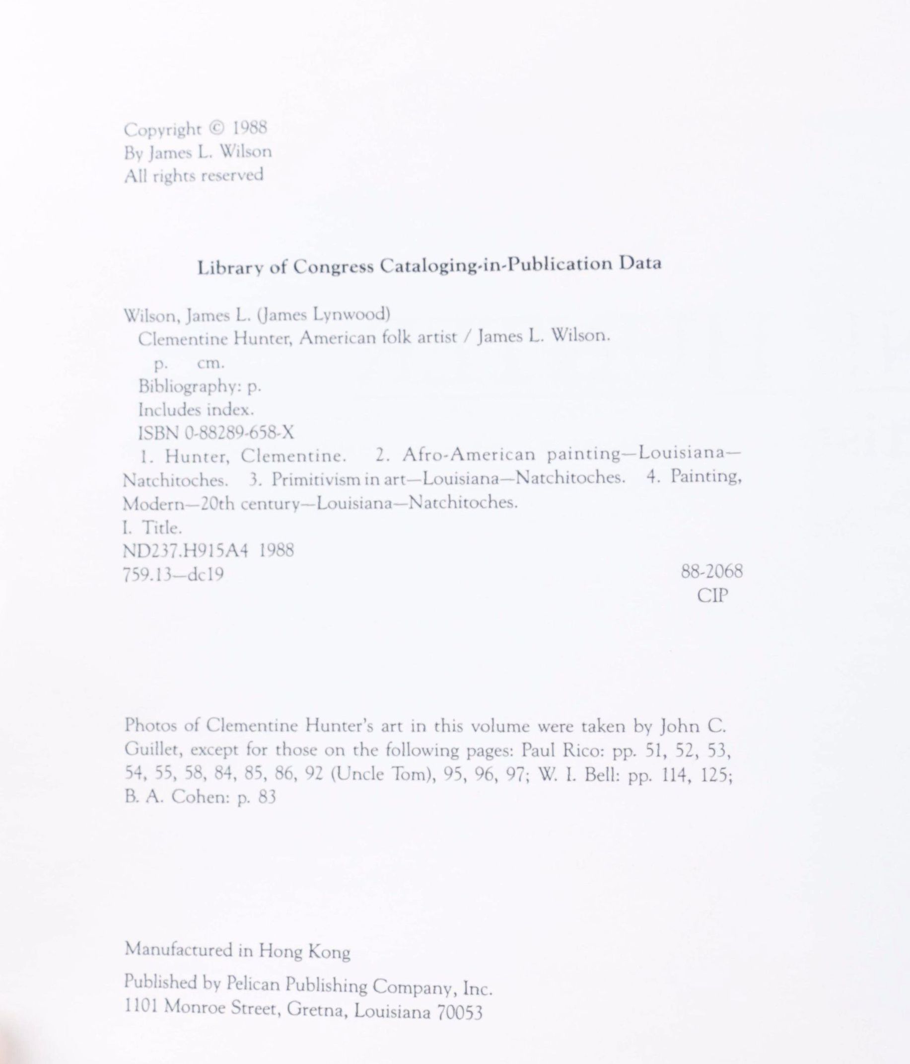 1988 First Edition "Clementine Hunter: American Folk Artist" by James L. Wilson