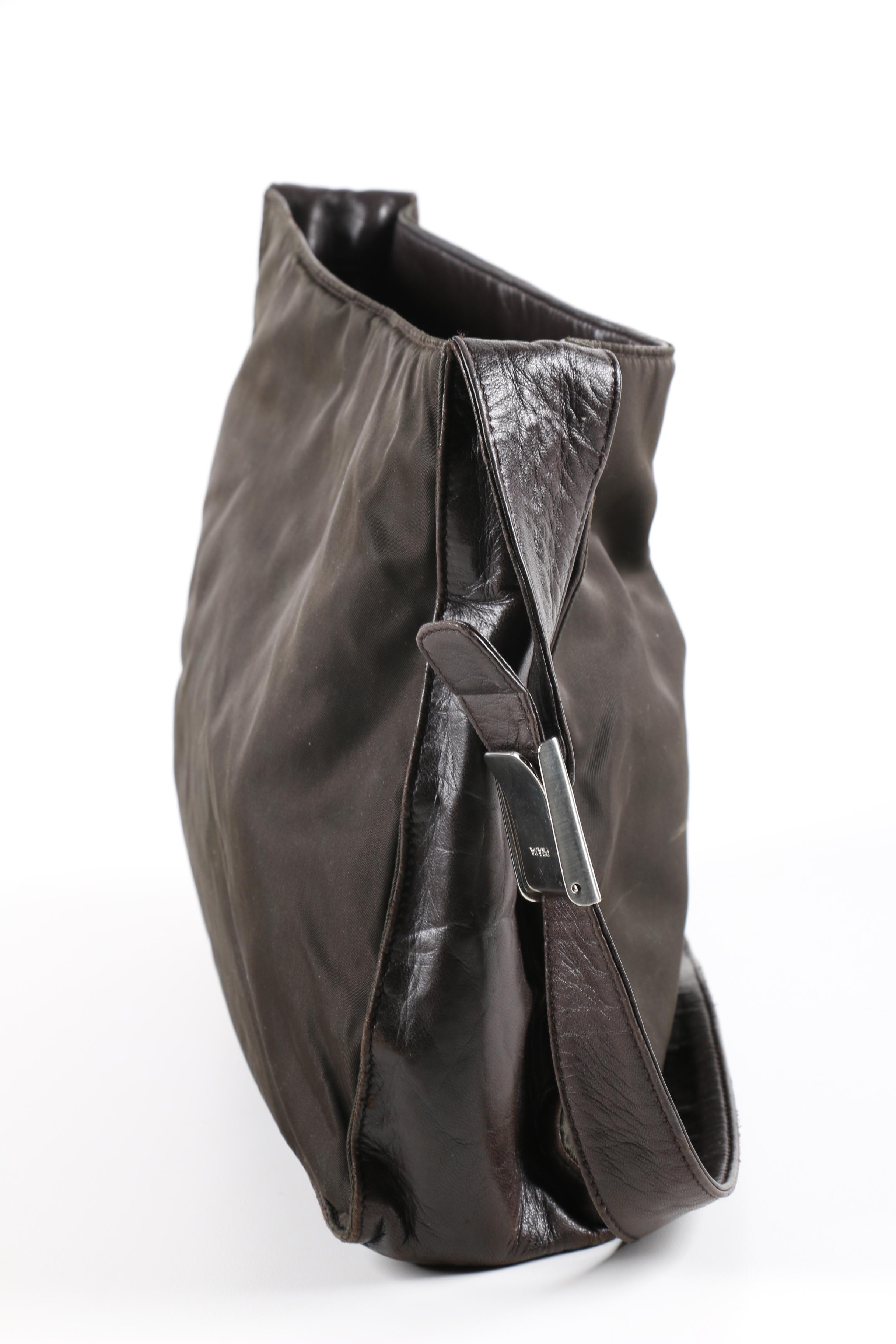 Prada Black Nylon and Leather Shoulder Tote