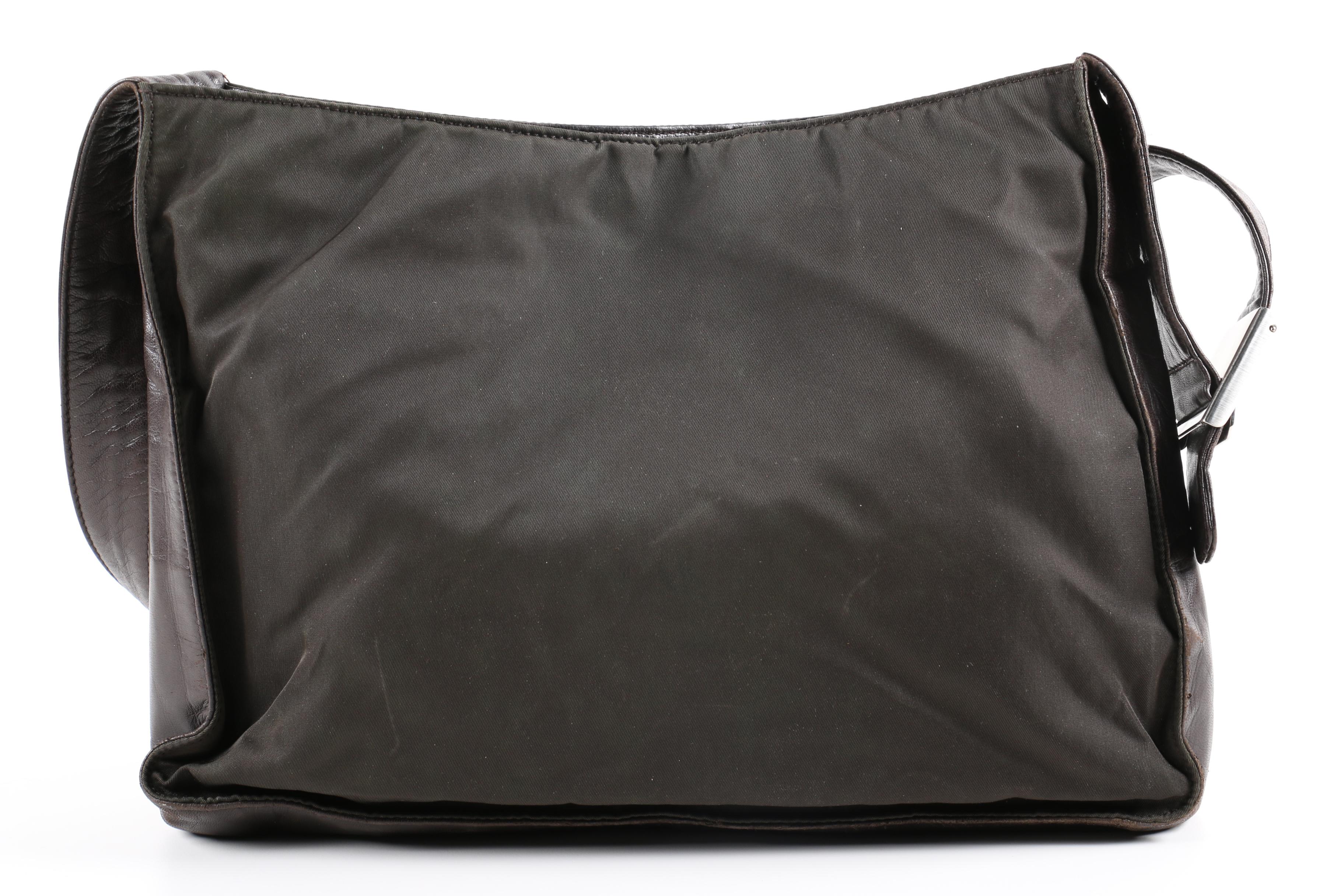 Prada Black Nylon and Leather Shoulder Tote