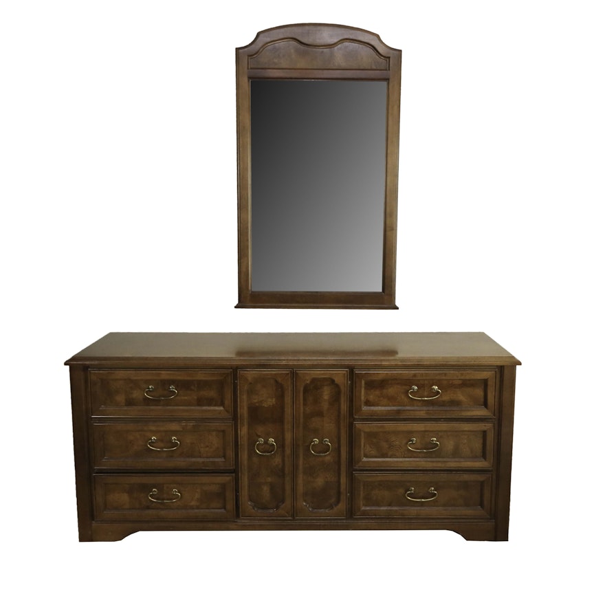 Burl Accent Chest of Drawers with Mirror