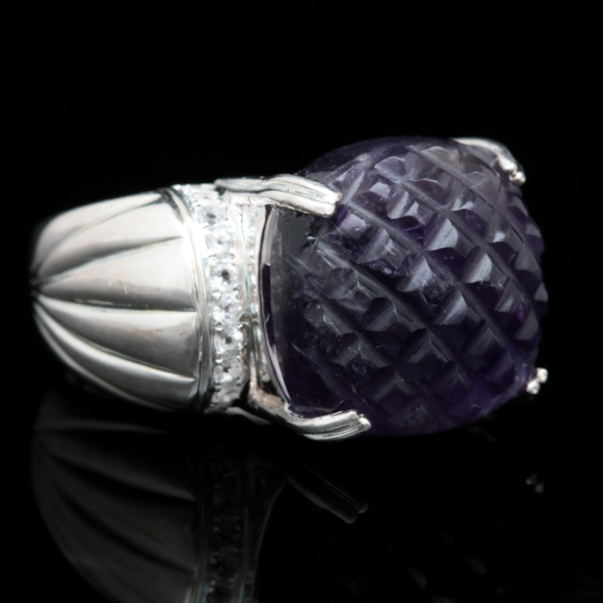 Sterling Silver, Amethyst and White Topaz Ring