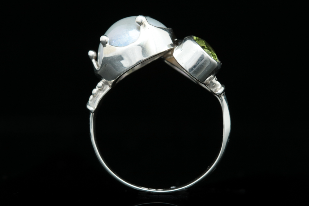 Sterling Silver, Amethyst, Peridot and Mabe Pearl Bypass Ring