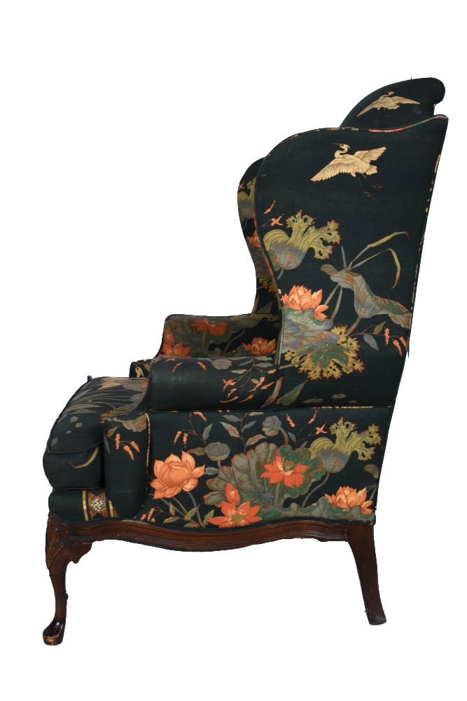 Vintage Queen Anne Style Floral-Upholstered Wing Chairs