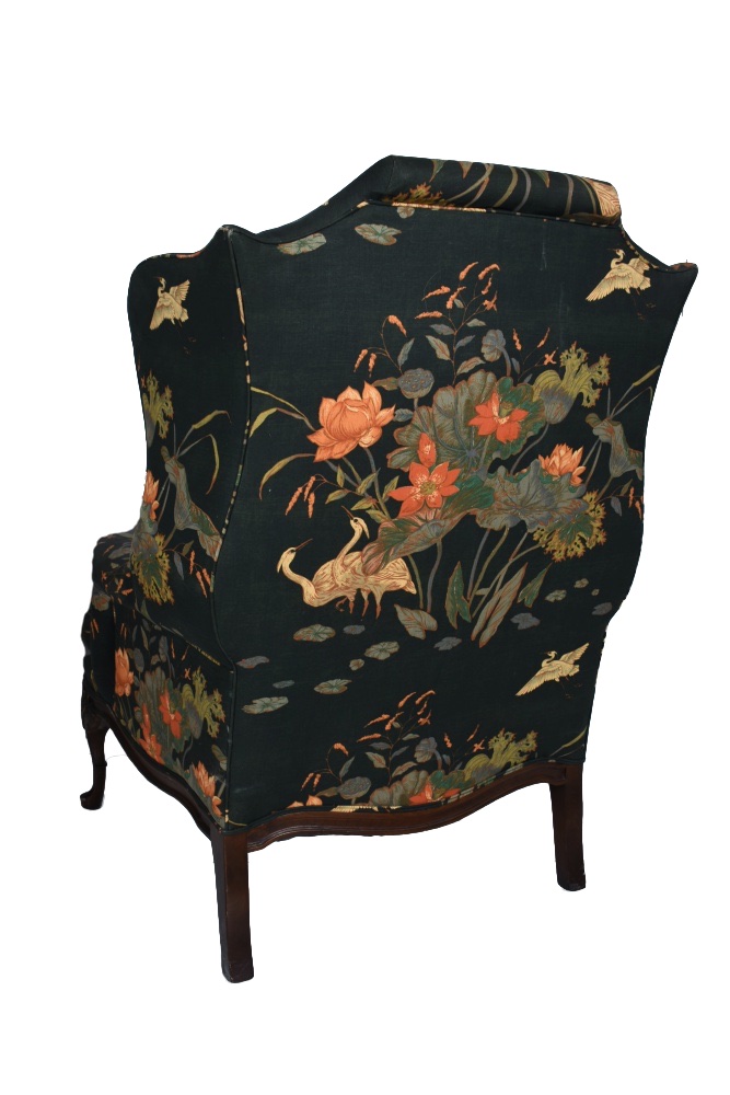 Vintage Queen Anne Style Floral-Upholstered Wing Chairs
