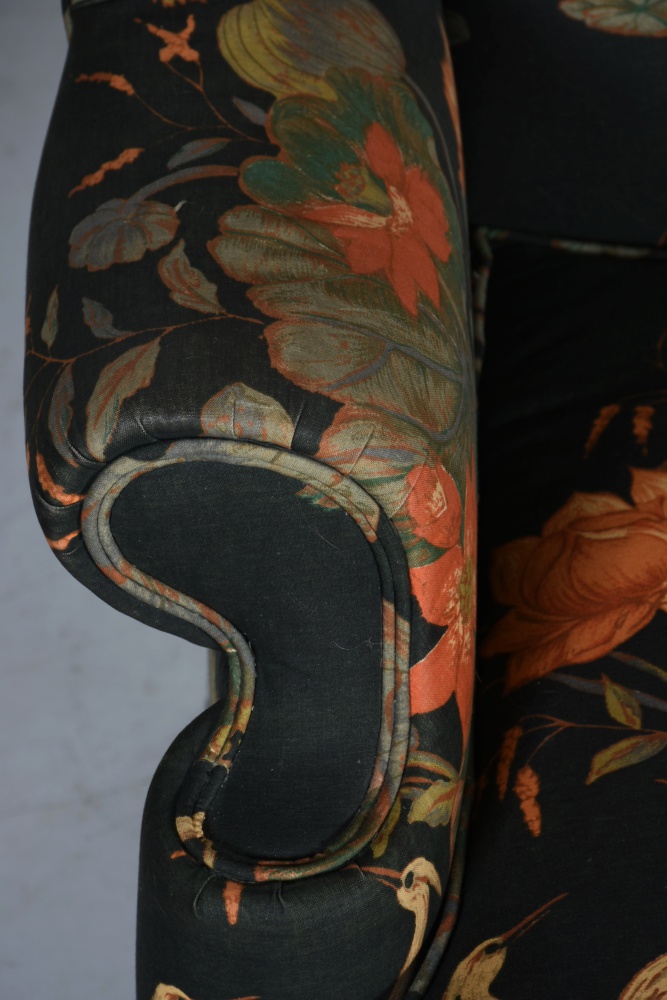 Vintage Queen Anne Style Floral-Upholstered Wing Chairs