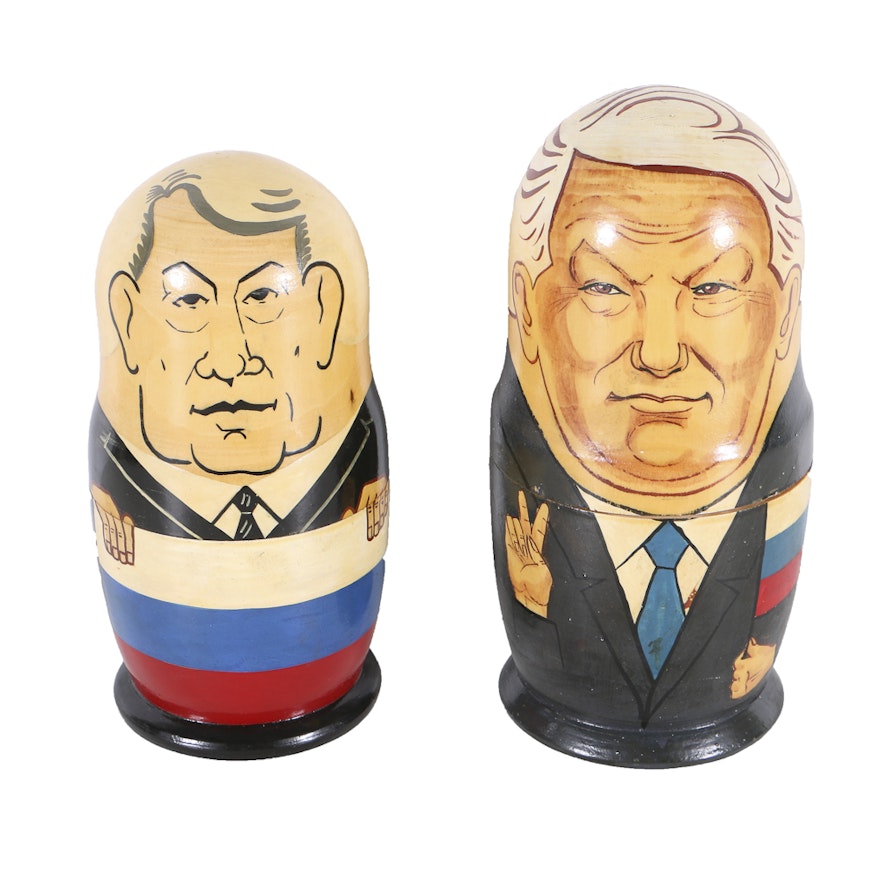 Two Sets of Vintage Nesting Russian Leader Dolls
