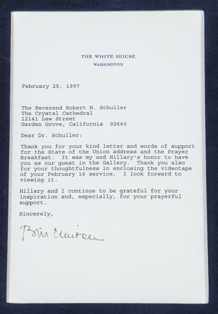 1997 Framed Letters and Photos of Pres. Clinton and Dr. Schuller