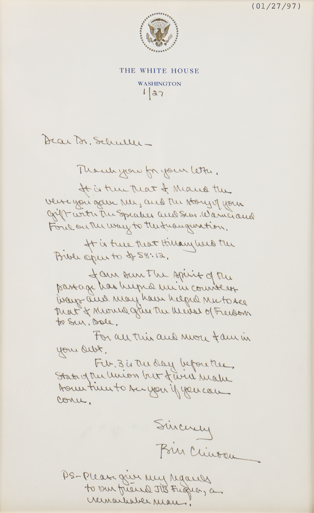 1997 Framed Letters and Photos of Pres. Clinton and Dr. Schuller