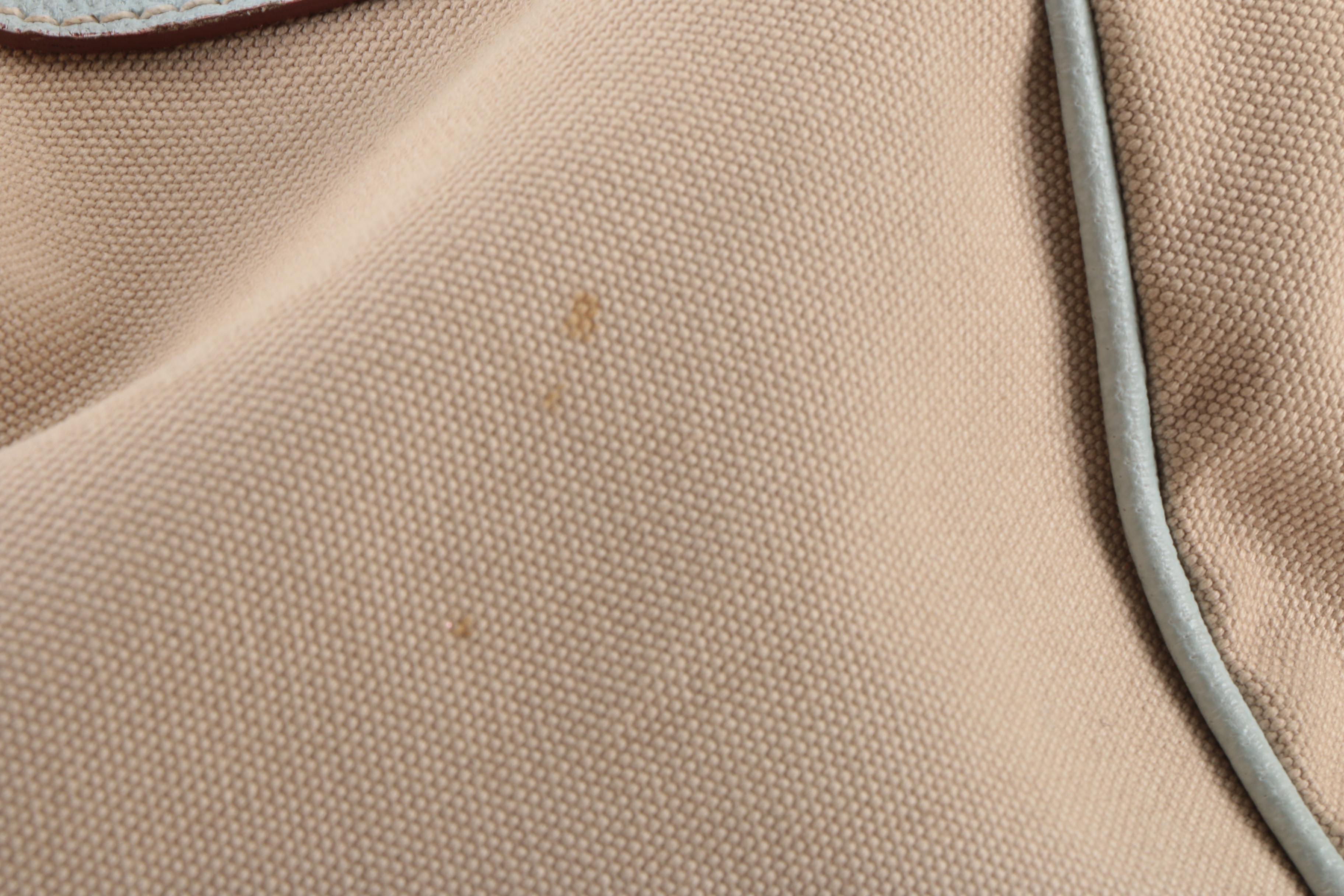 Prada Tan Canvas and and Gray Leather Shoulder Tote