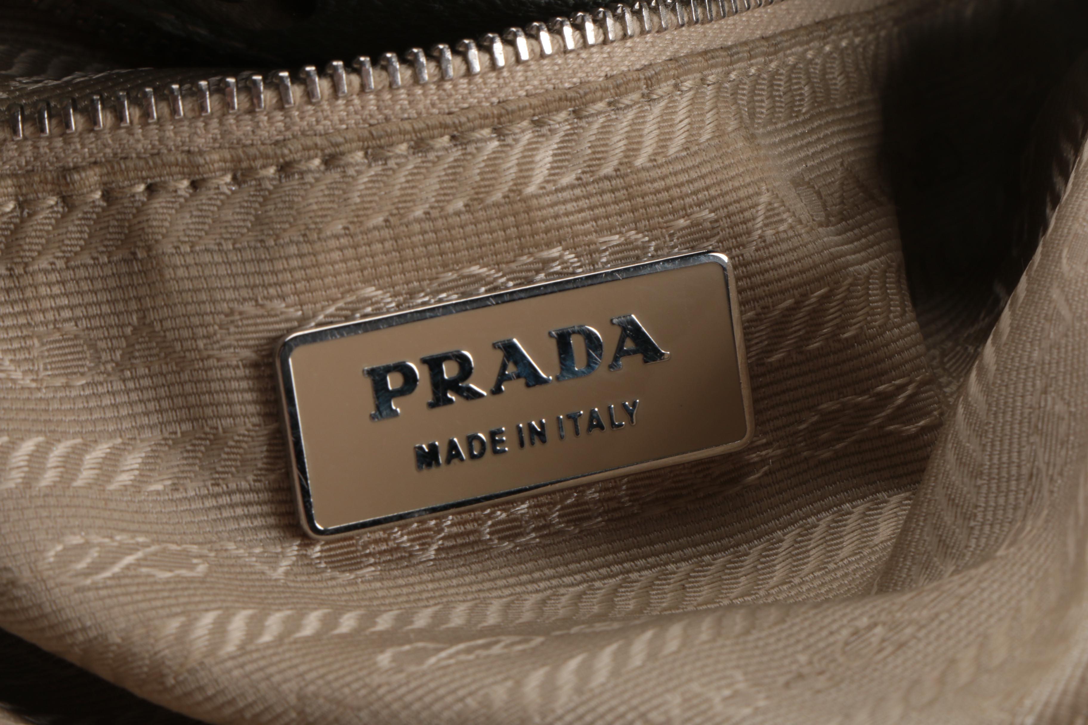 Prada Tan Canvas and and Gray Leather Shoulder Tote