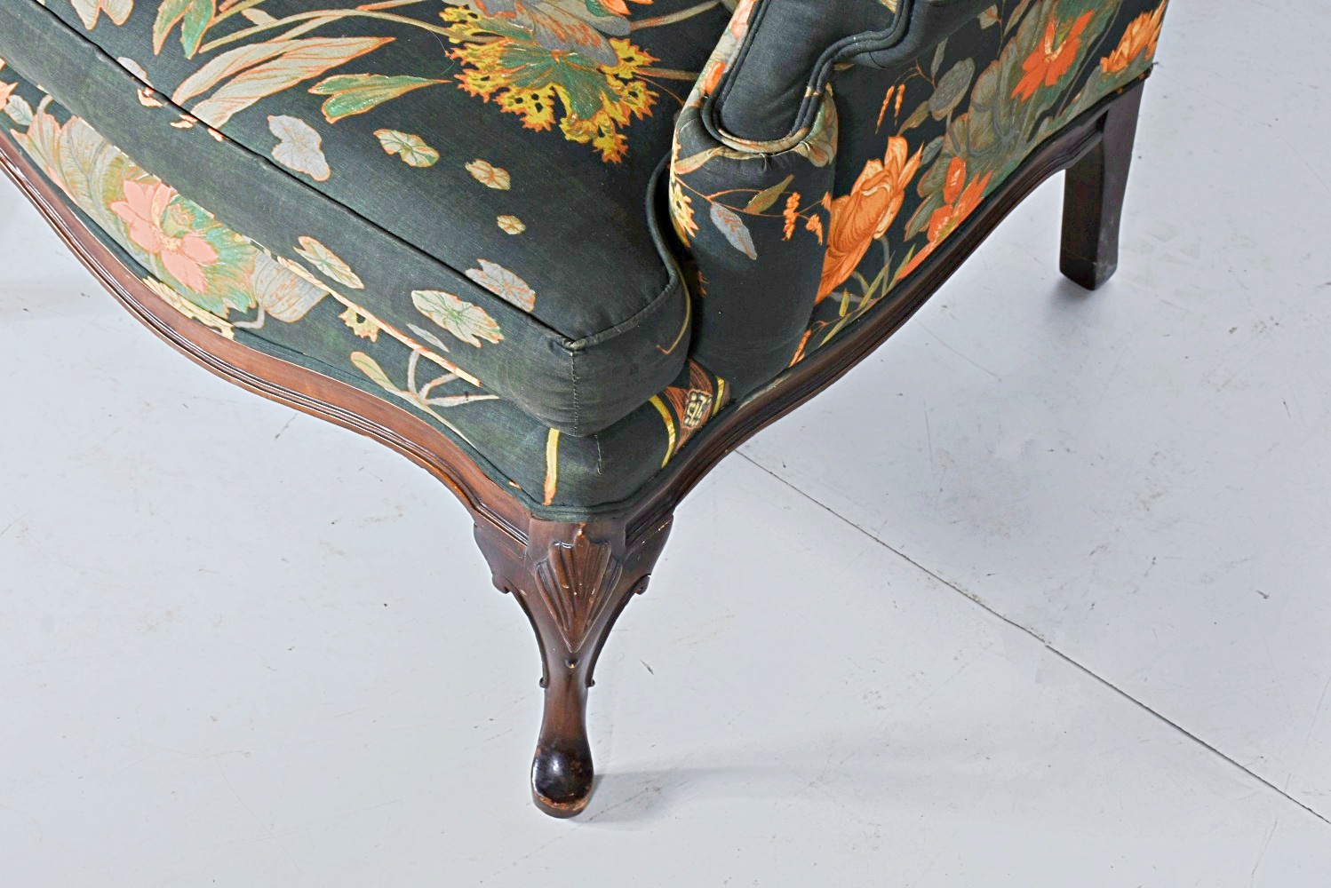 Vintage Queen Anne Style Floral-Upholstered Wing Chairs