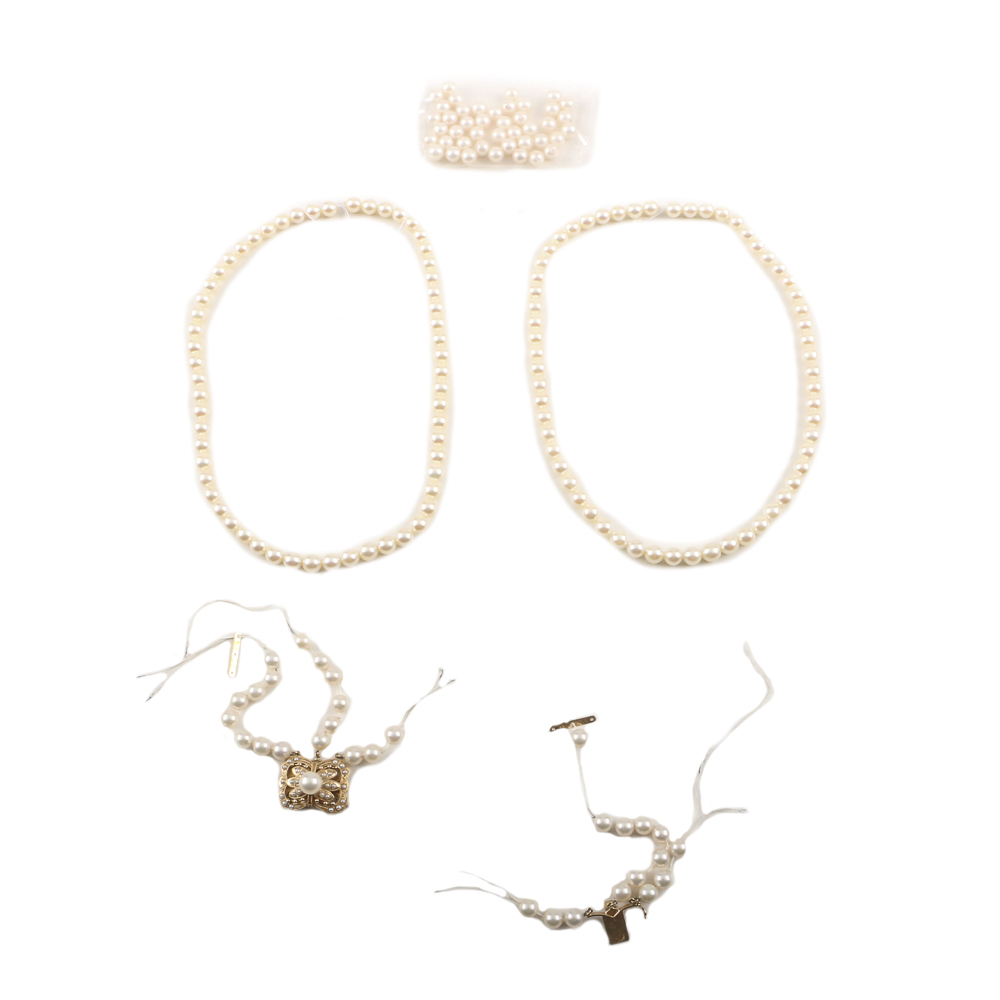 Cultured Pearl Bracelet and Necklace, Both Needing Repair