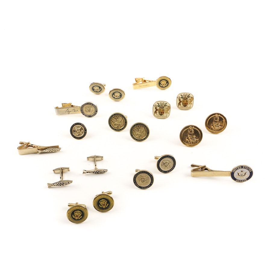 Assorted Cufflinks and Tie Bars with Enamel