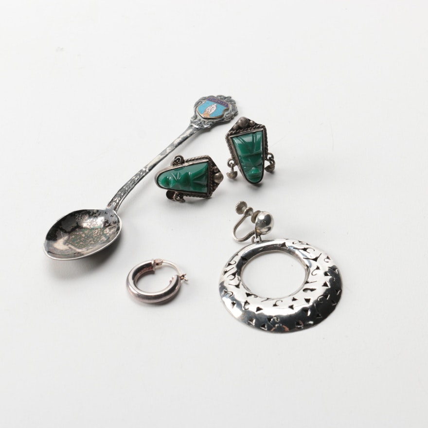 Assorted Silver Tone Jewelry Including Sterling and 800 Silver Items