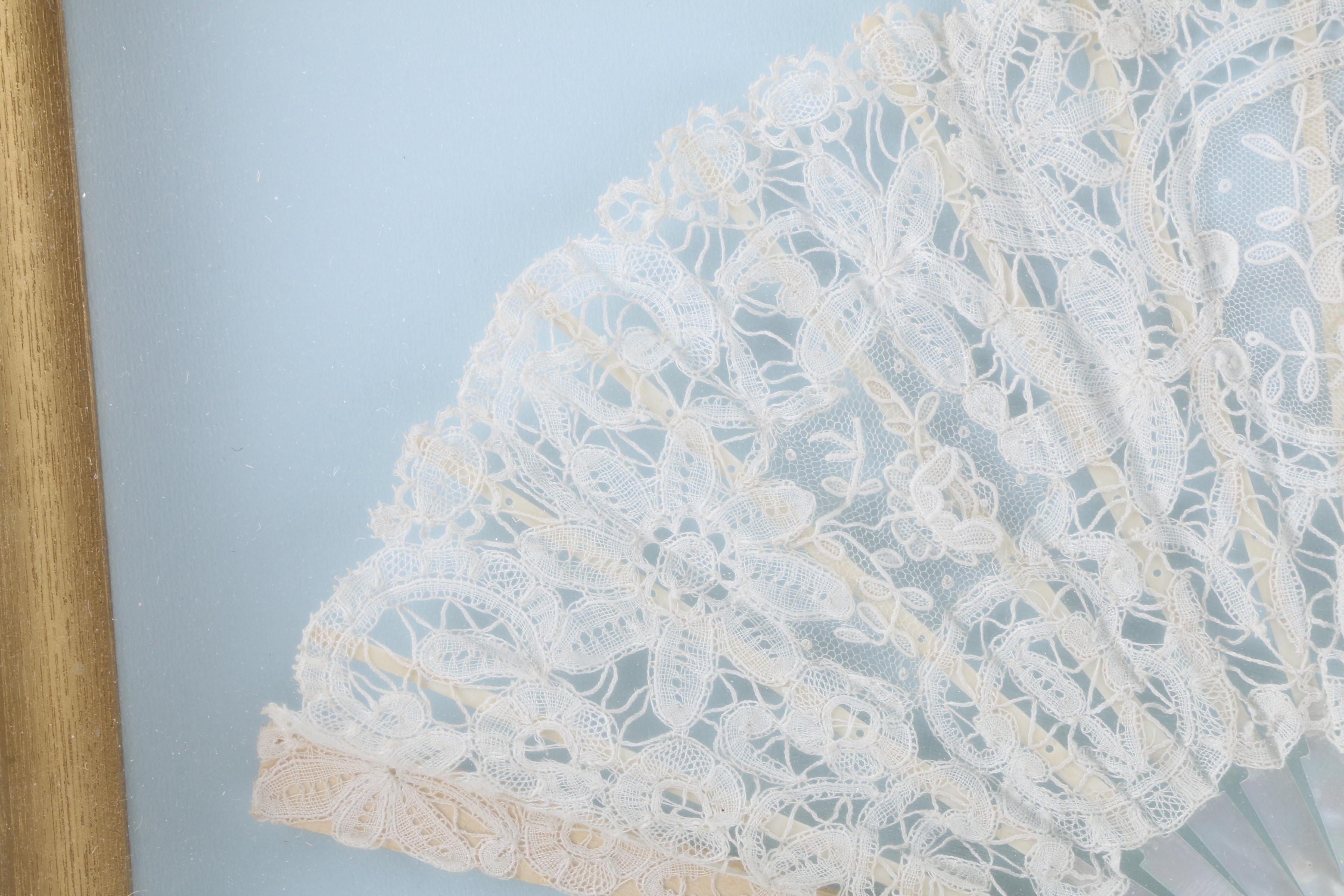 Framed Battenburg Lace and Mother of Pearl Fan