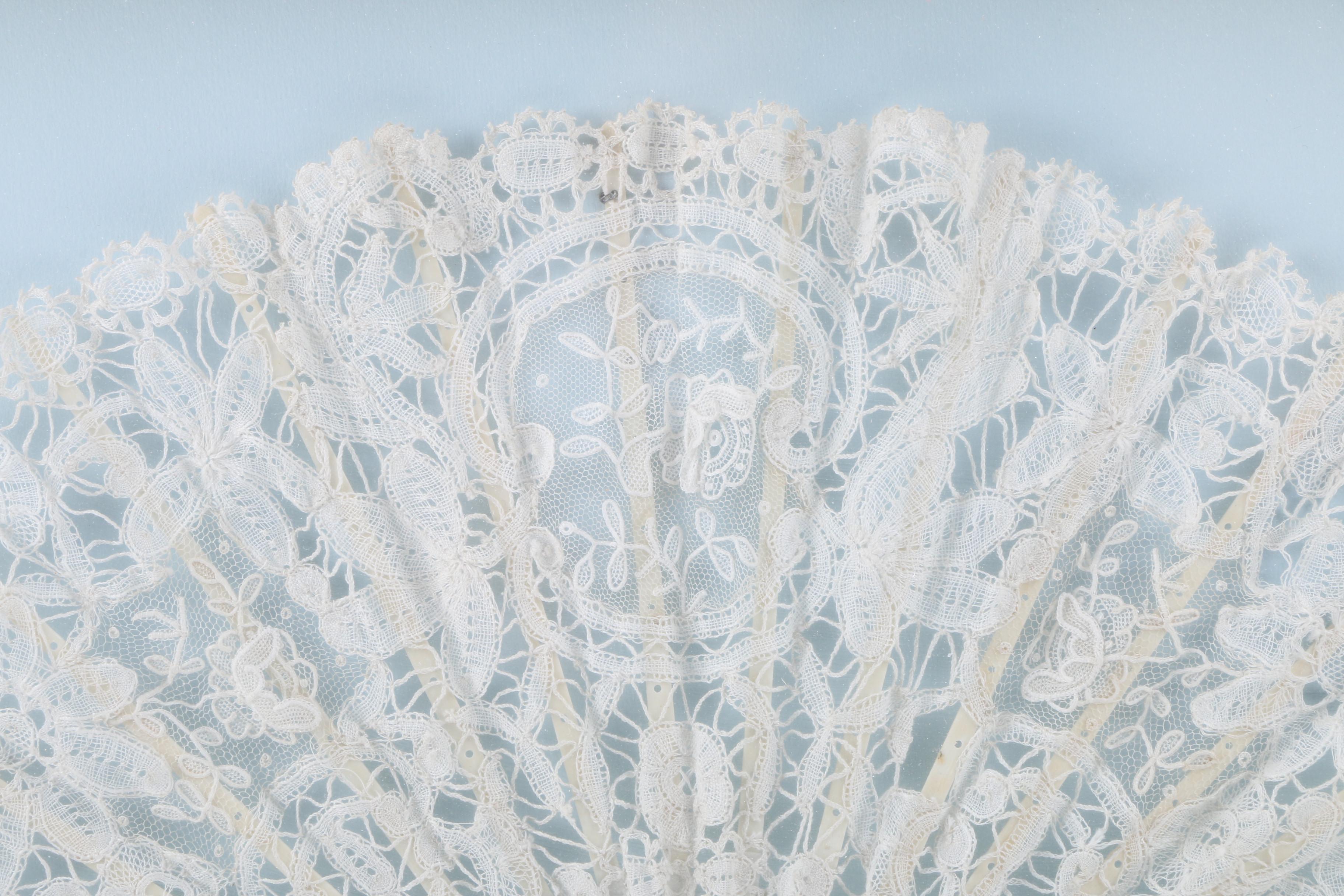 Framed Battenburg Lace and Mother of Pearl Fan