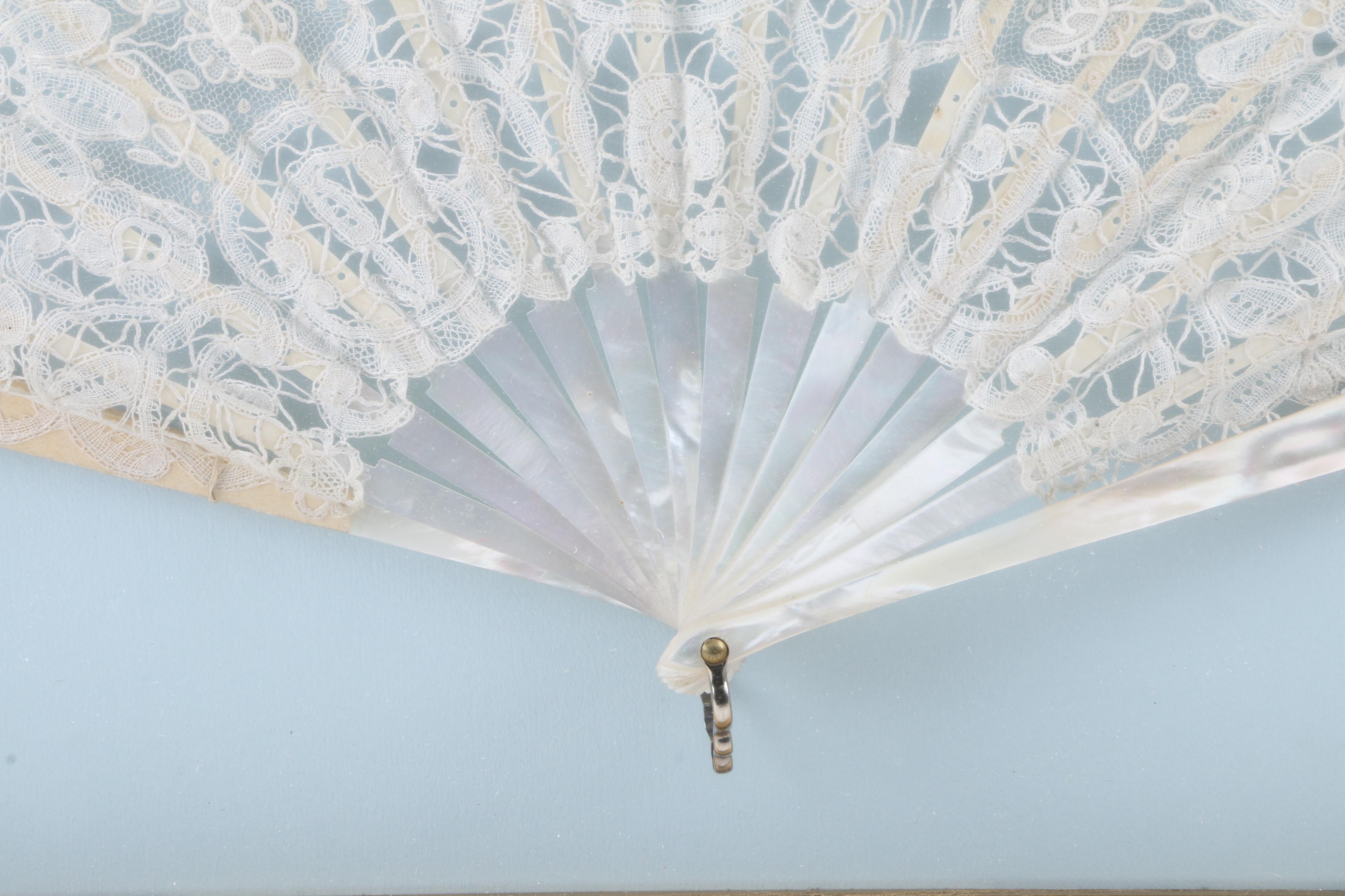 Framed Battenburg Lace and Mother of Pearl Fan