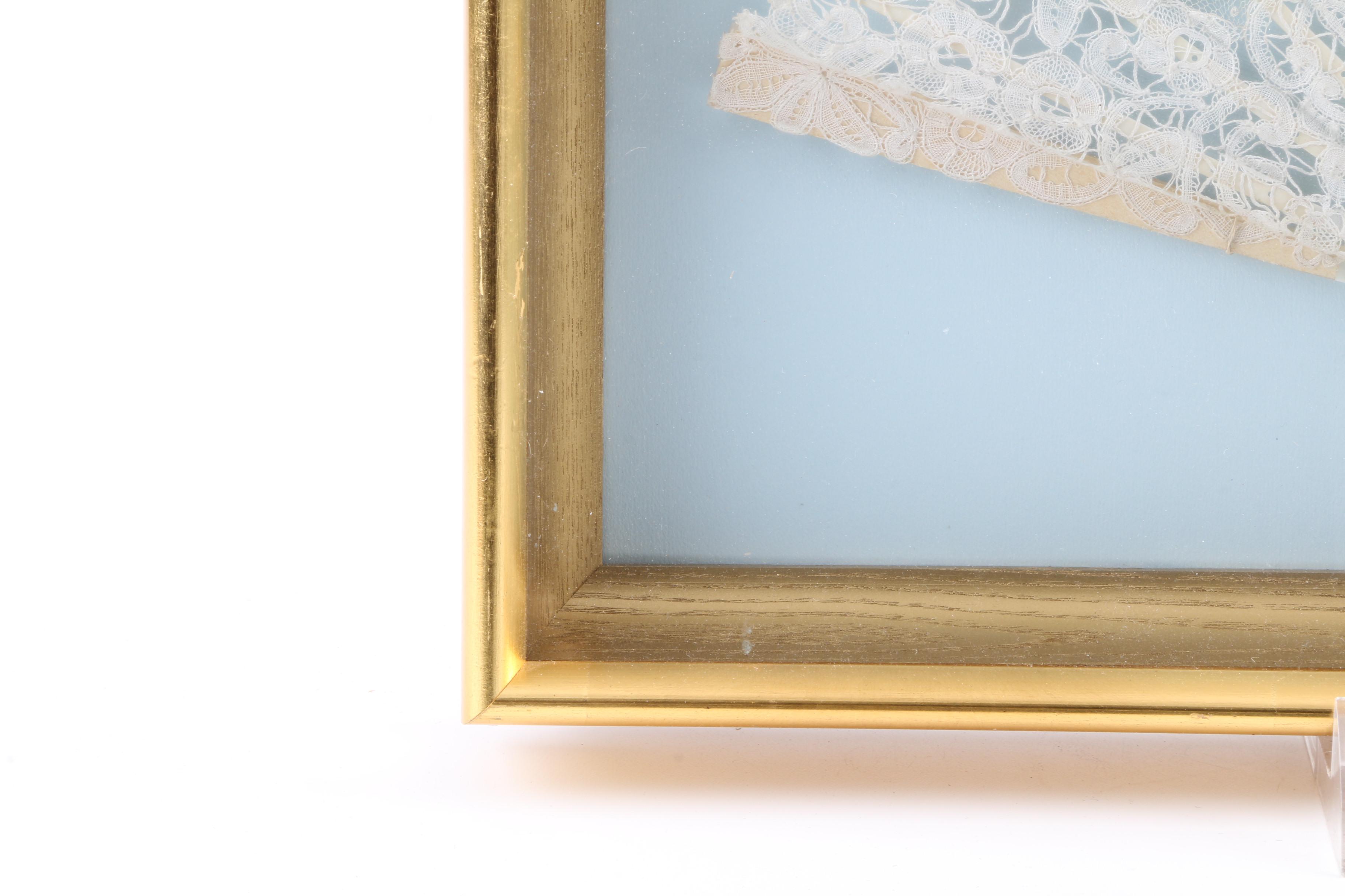 Framed Battenburg Lace and Mother of Pearl Fan