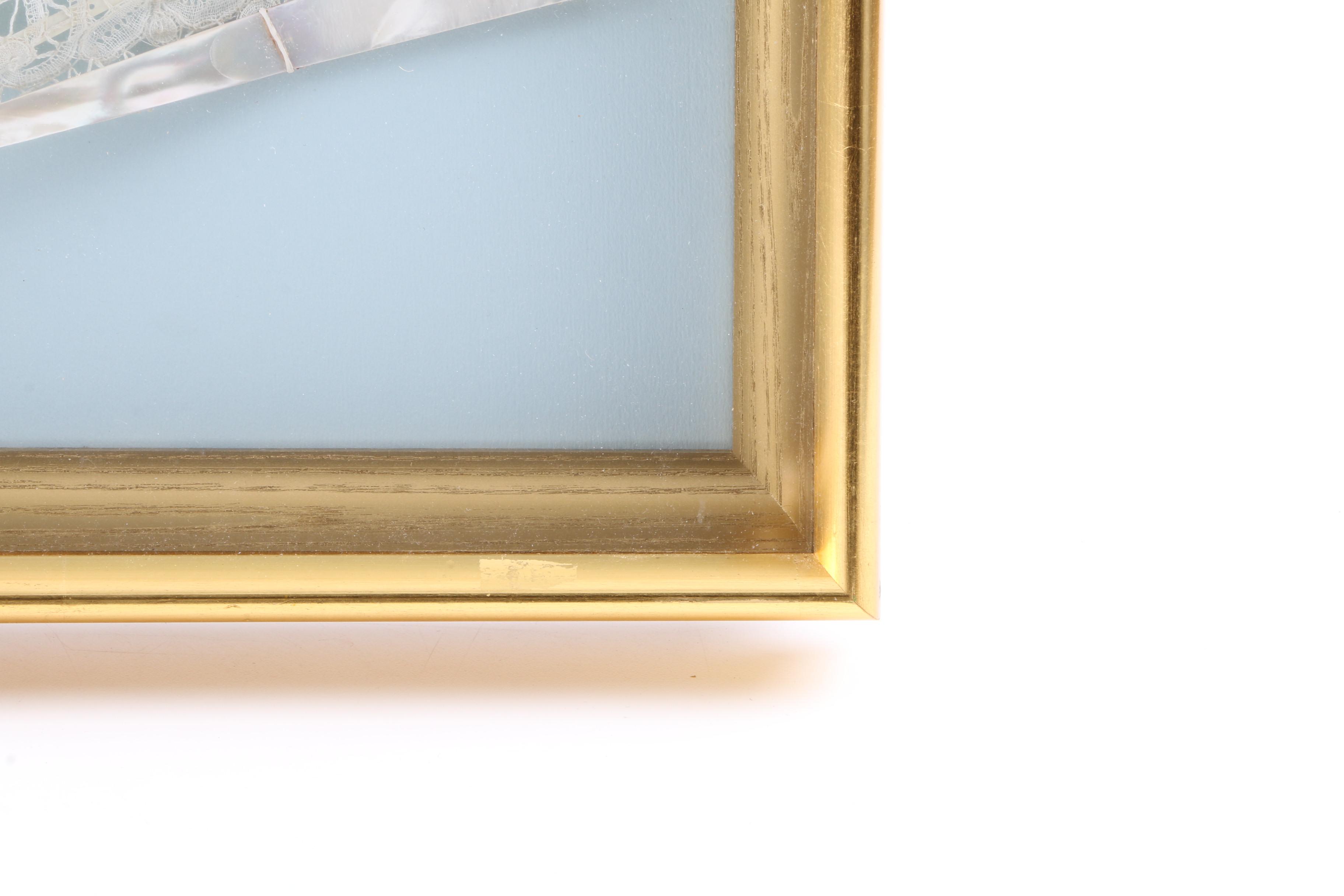 Framed Battenburg Lace and Mother of Pearl Fan