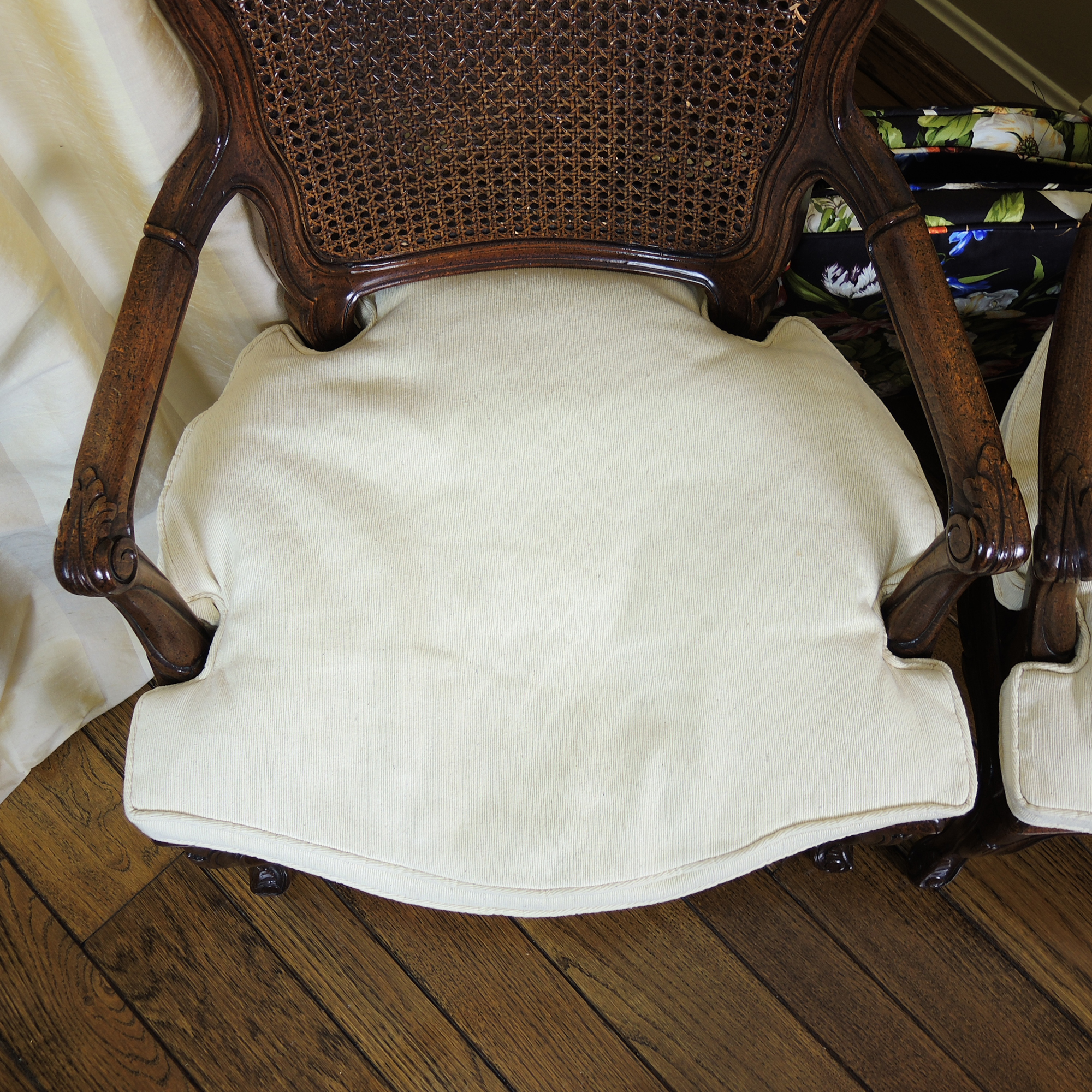 French Provincial Arm Chairs with Interchangeable Cushions