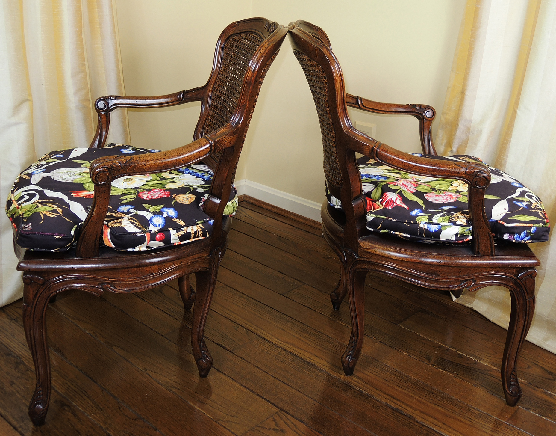 French Provincial Arm Chairs with Interchangeable Cushions