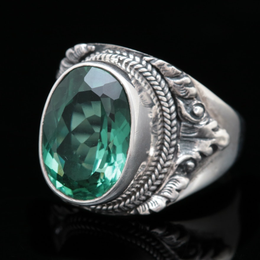 Sterling Silver and Green Quartz Ring