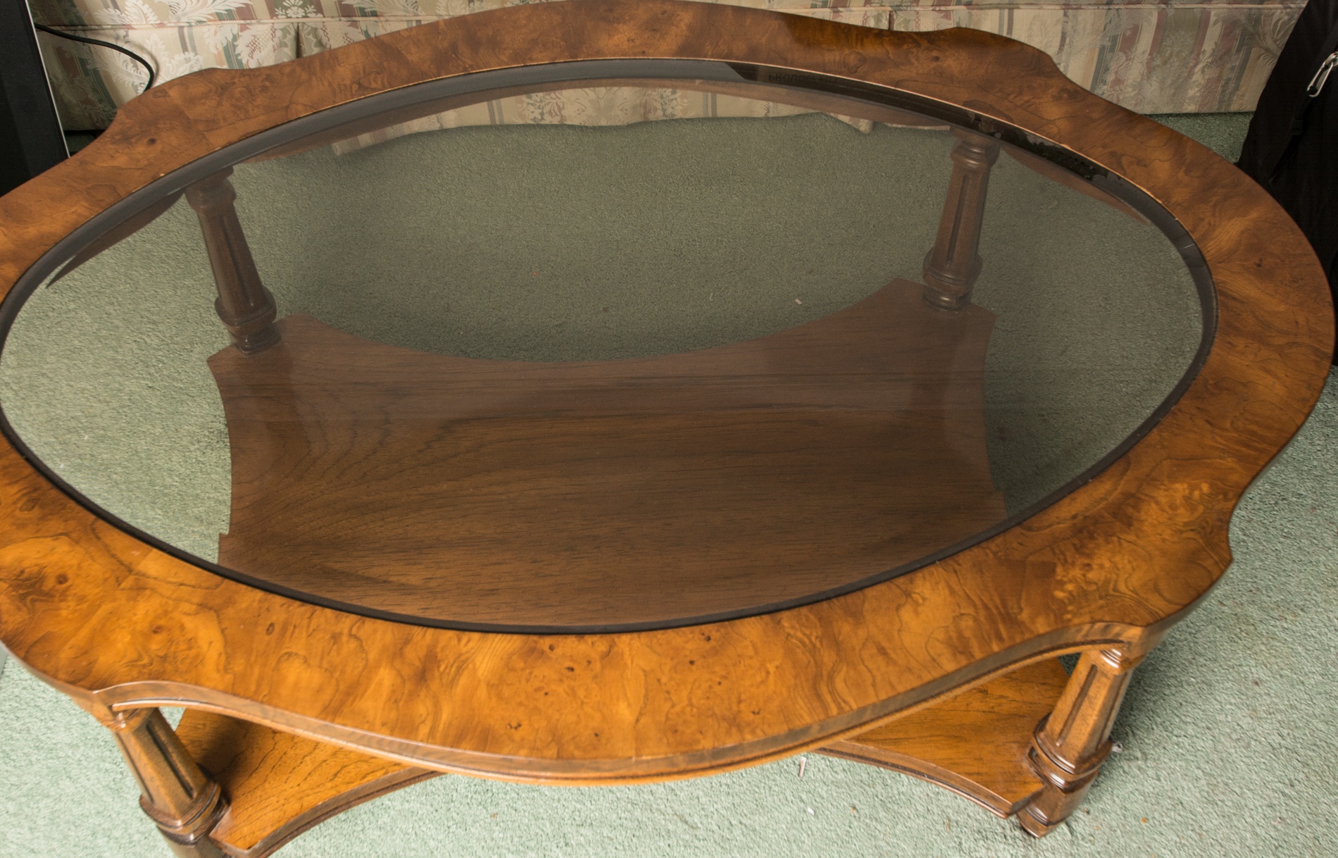 Vintage Thomasville "Pagentry" Glass Top Oval Cocktail Table