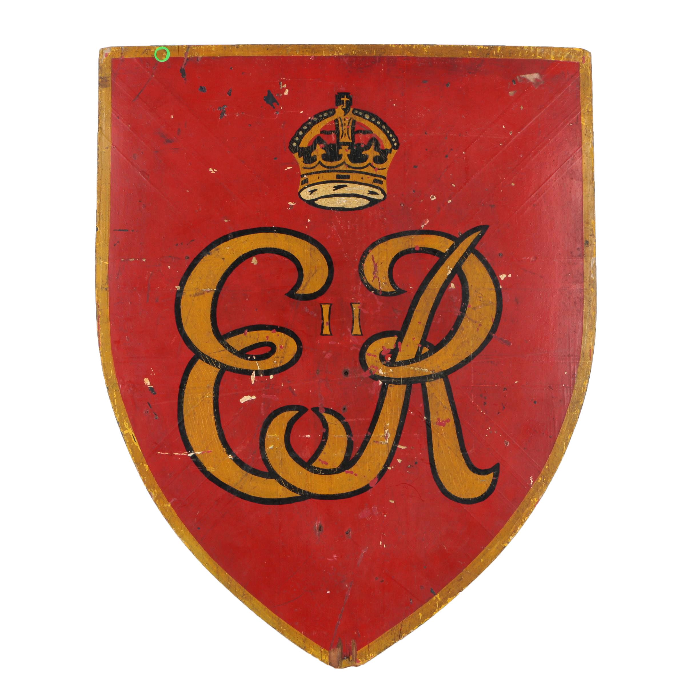 Vintage Wooden Shield With Royal Cypher of Queen Elizabeth Regina II
