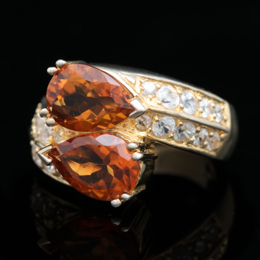 Gold Plated Sterling Silver, Citrine and White Topaz Ring