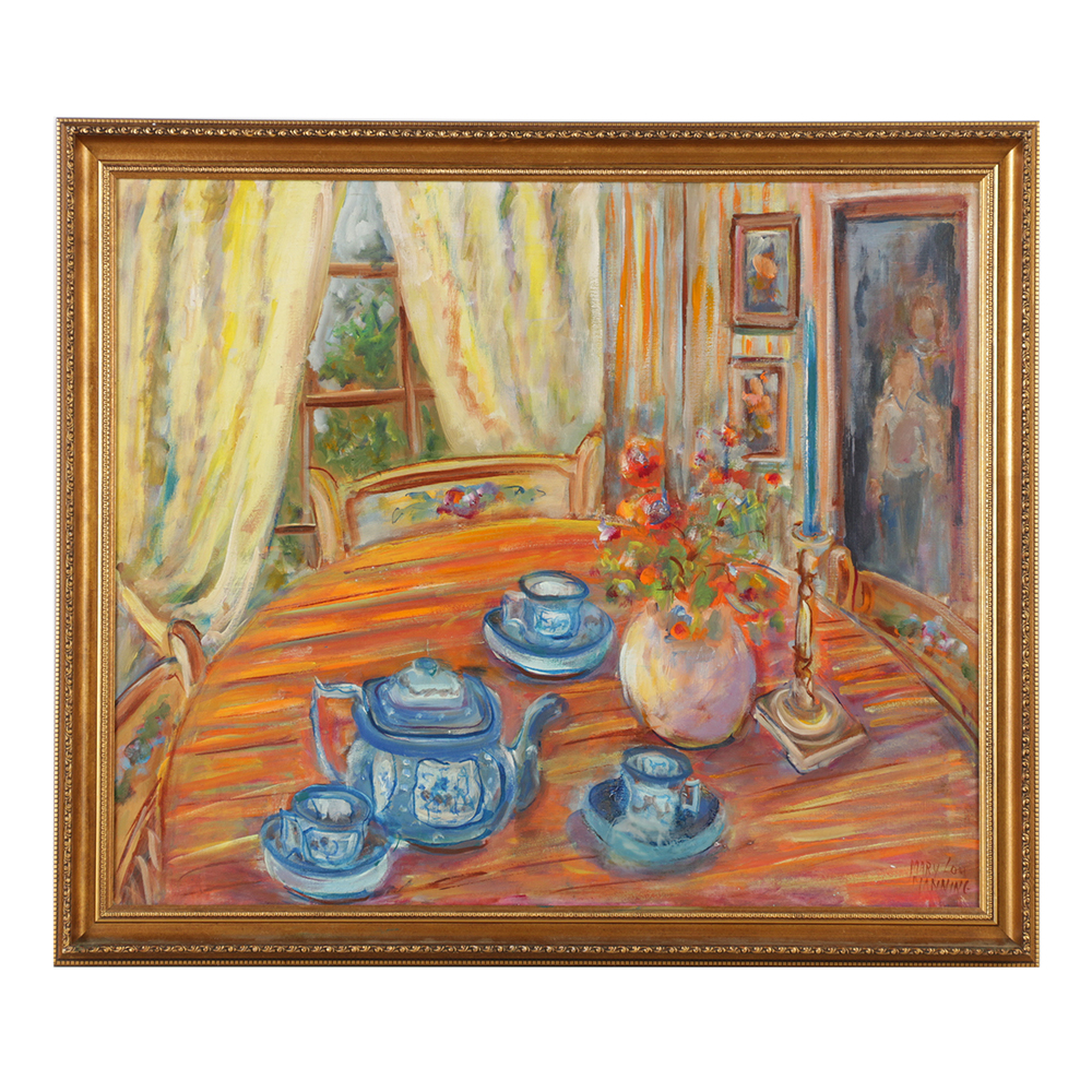 Mary Lou Manning Acrylic Painting on Canvas of Table Set for Tea