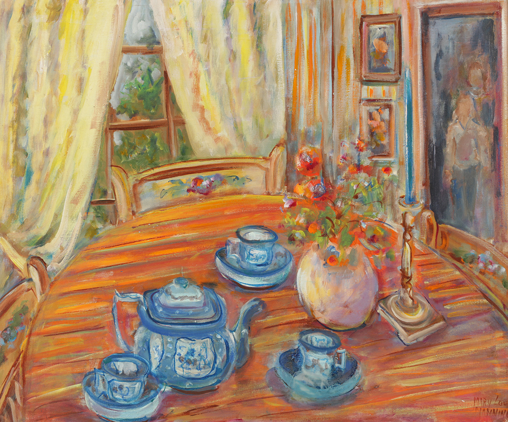 Mary Lou Manning Acrylic Painting on Canvas of Table Set for Tea