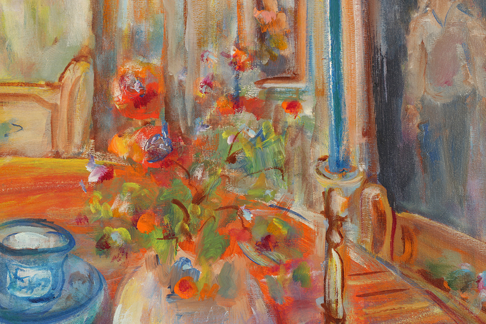 Mary Lou Manning Acrylic Painting on Canvas of Table Set for Tea