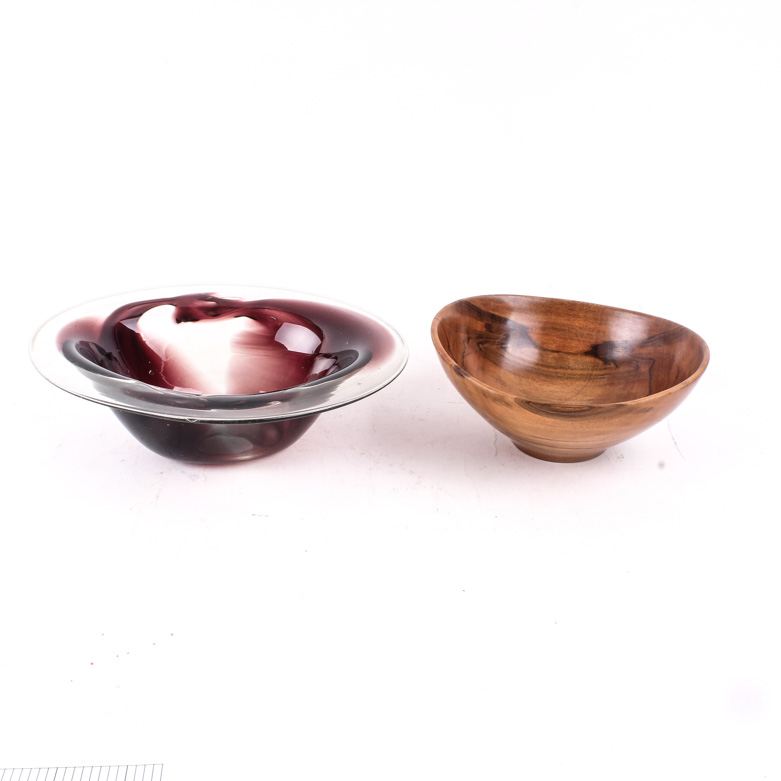 Mid-Century Art Glass and Wood Bowls Including David Schwarz